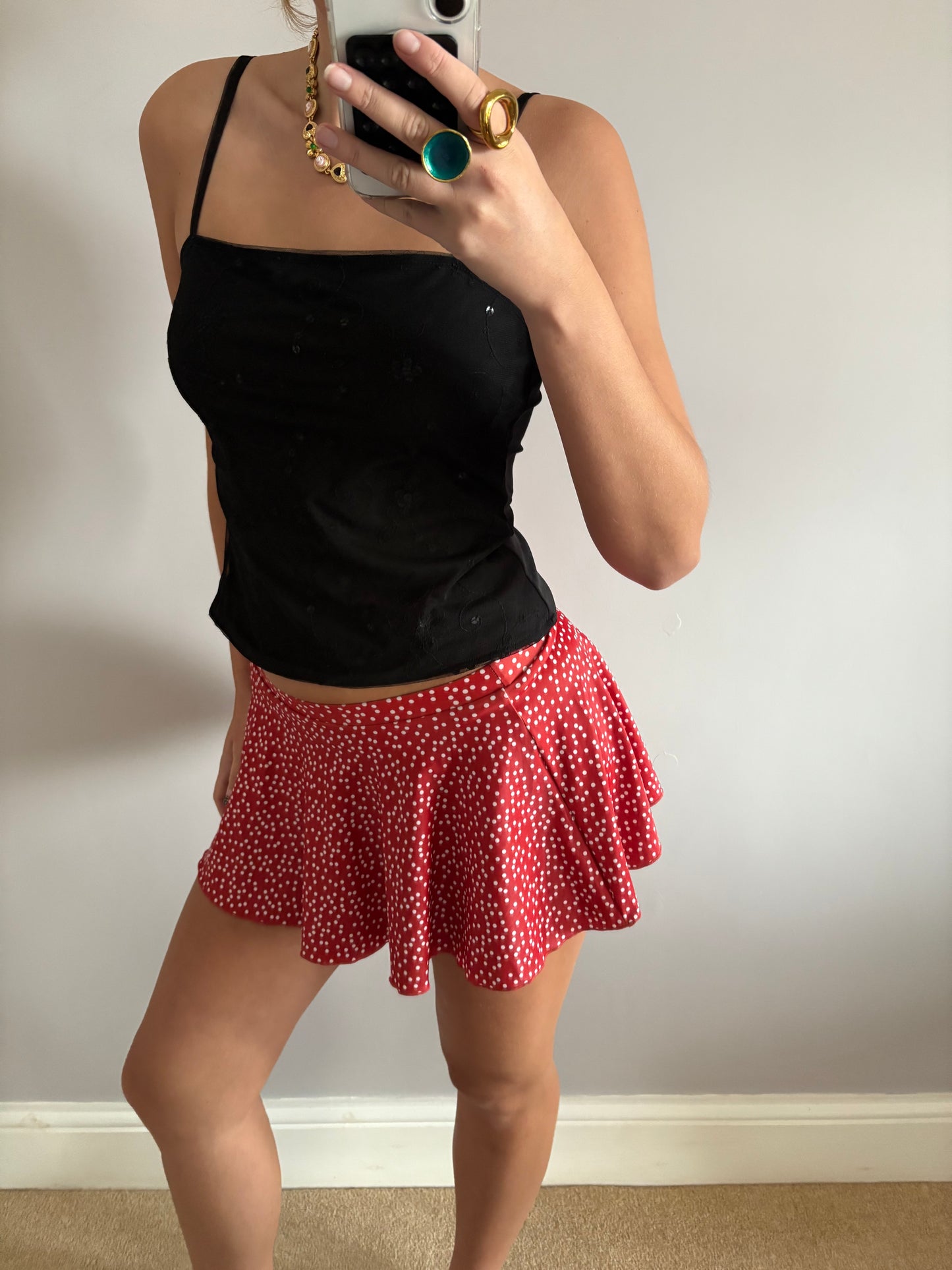 polka dot mini skirt