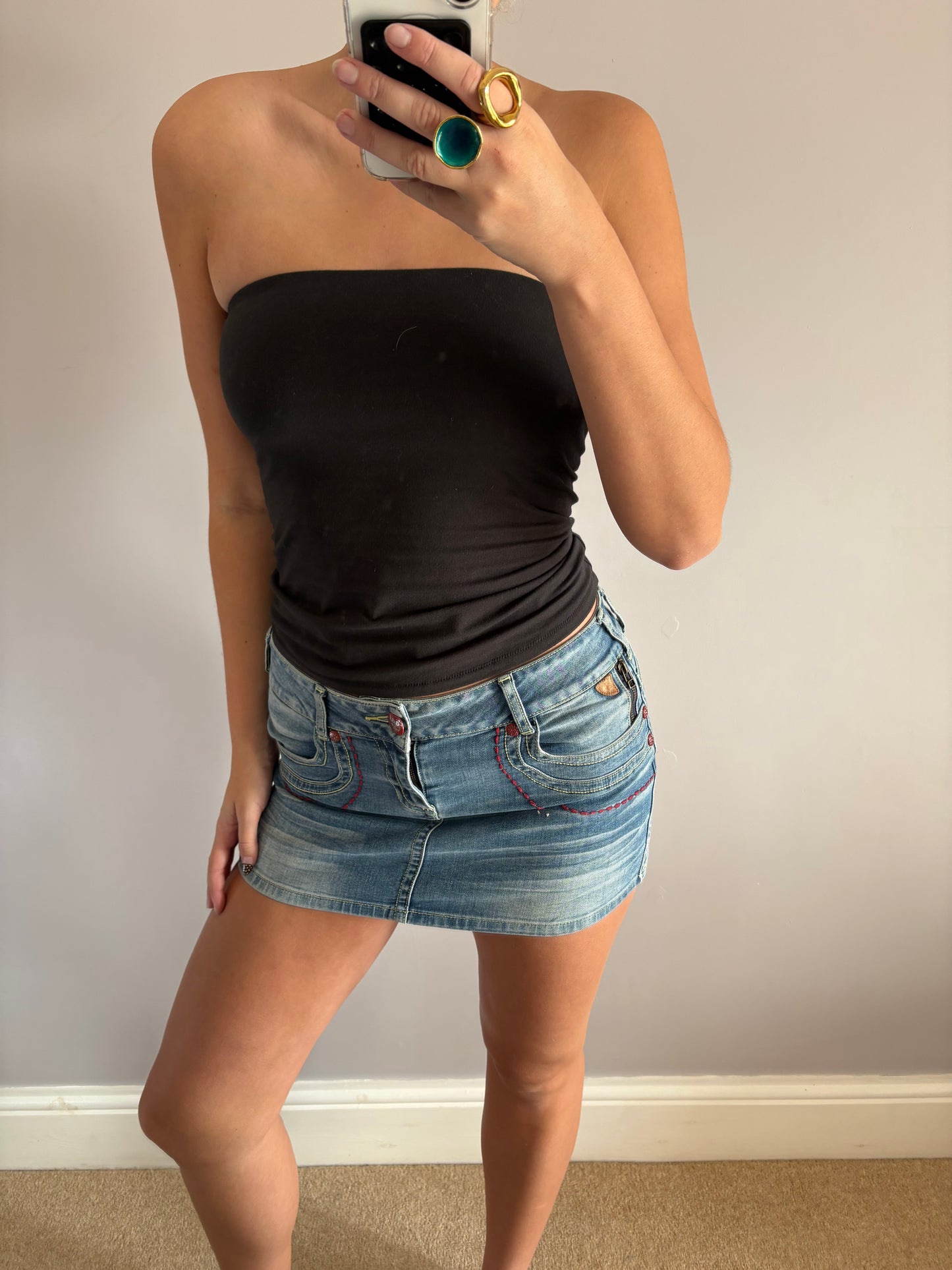 denim mini skirt