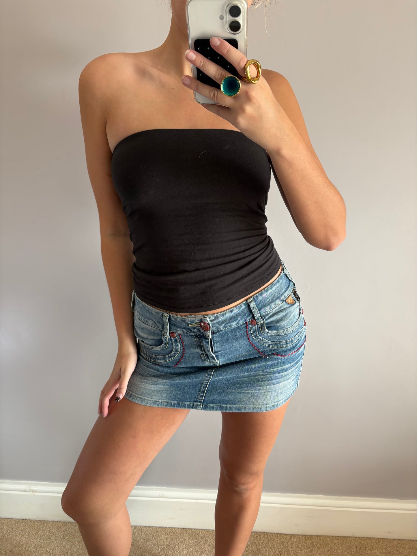 denim mini skirt