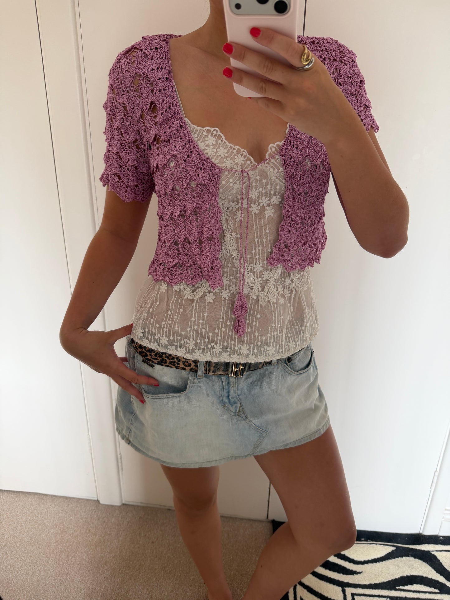 purple cardigan