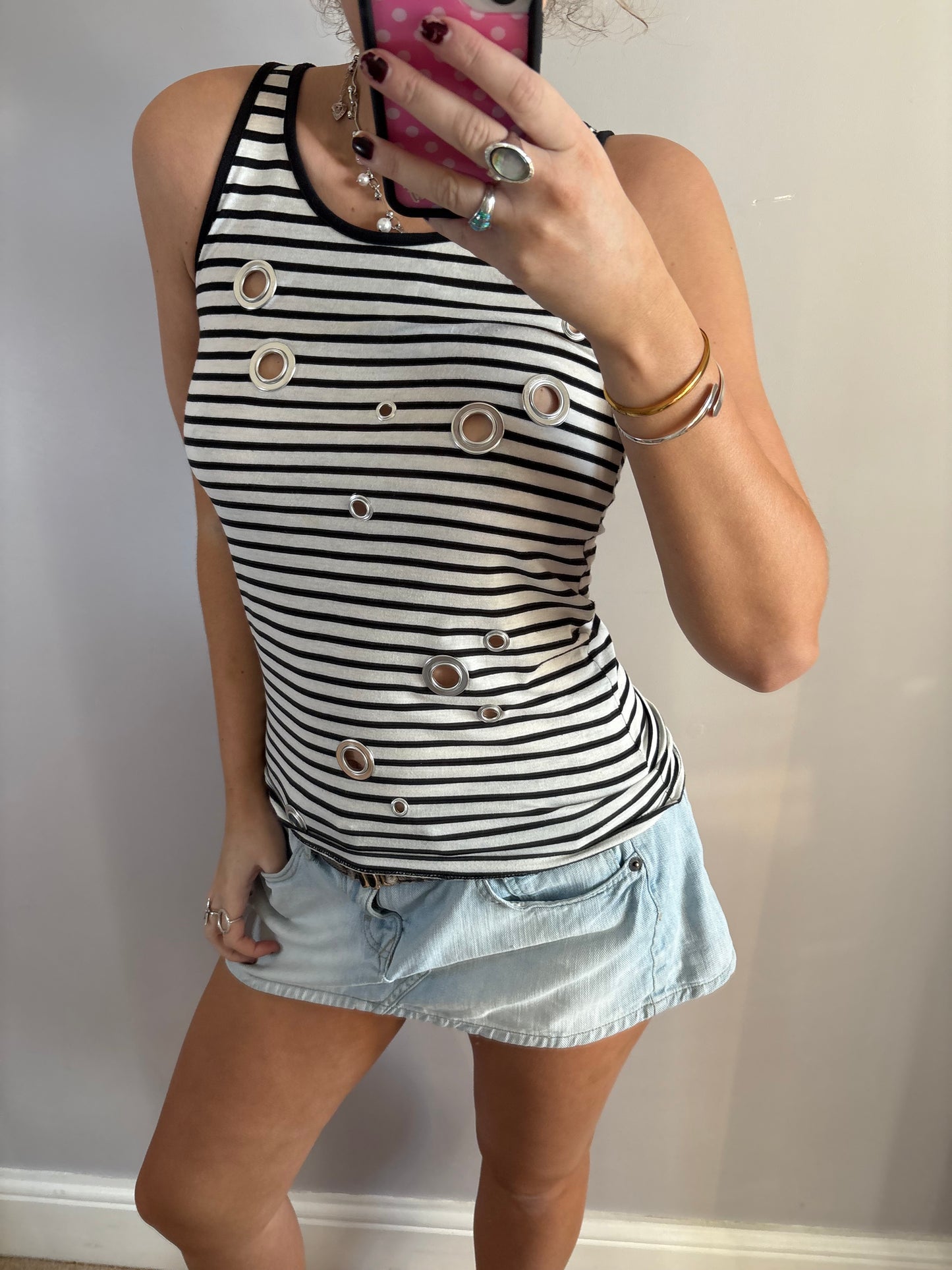 striped grommet vest