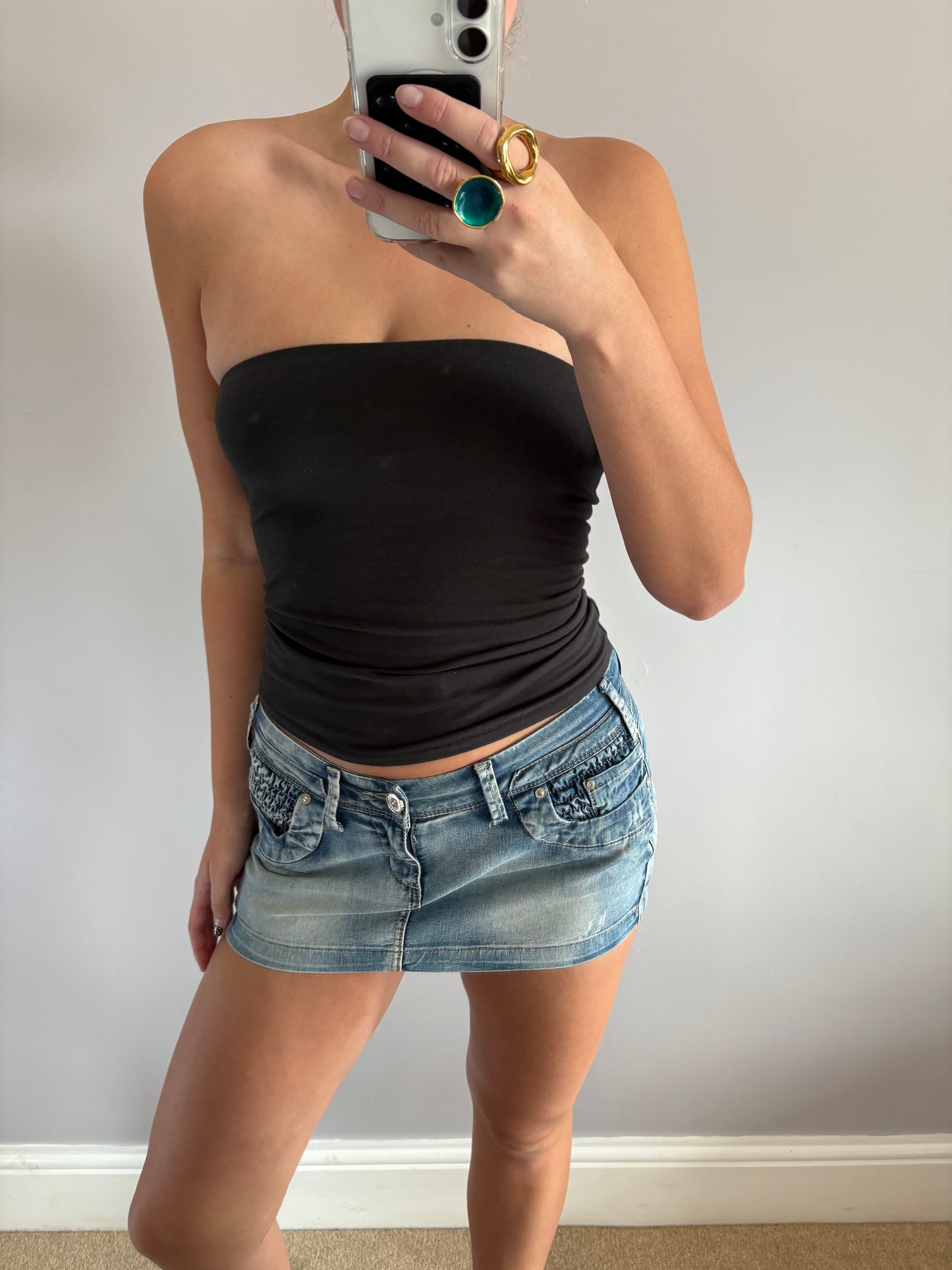 denim mini skirt