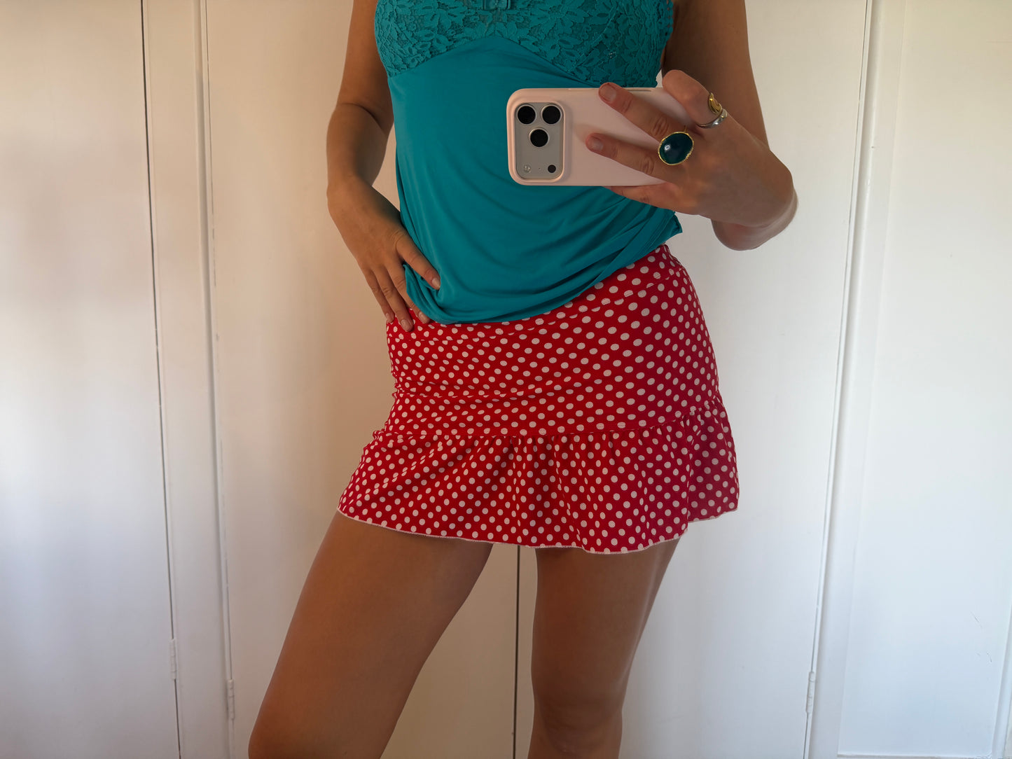 polka dot mini skirt