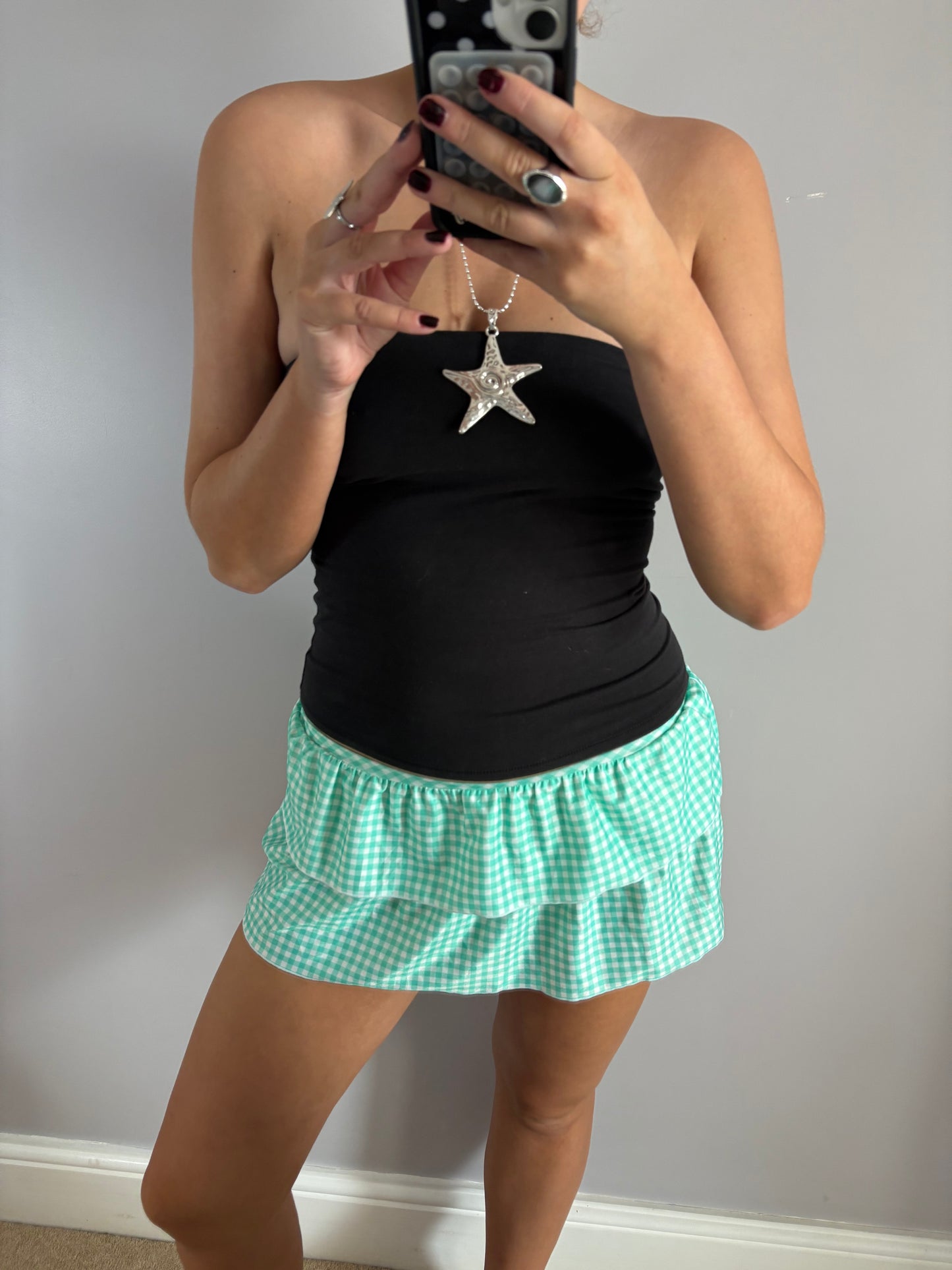 checkered mini skirt