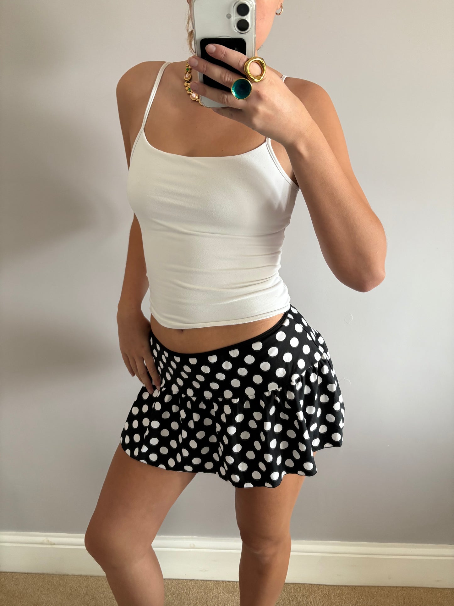 polka dot mini skirt