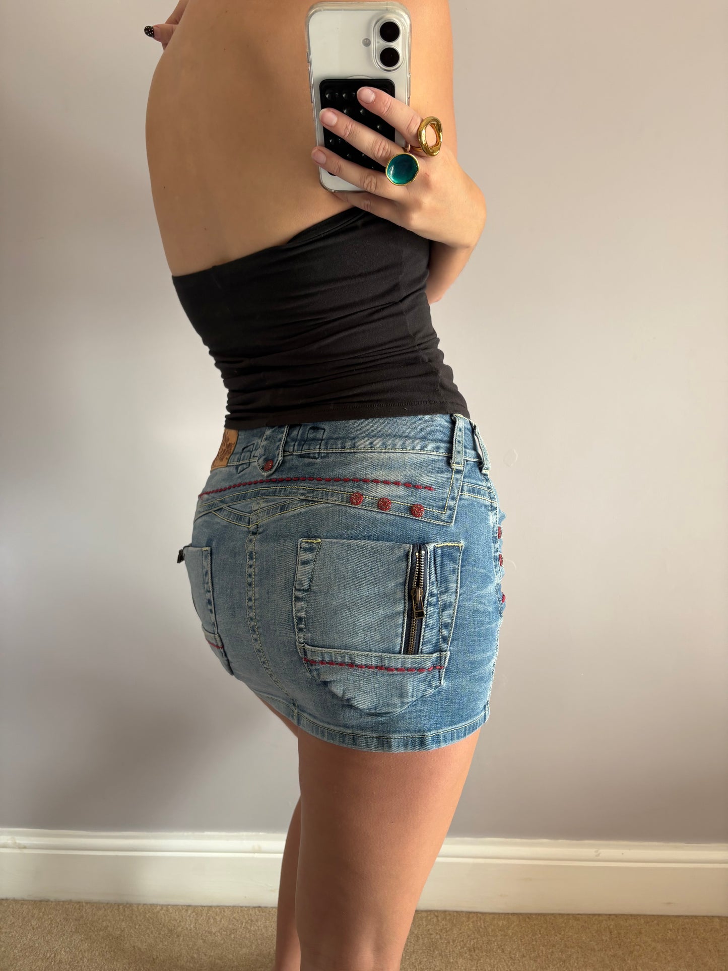 denim mini skirt