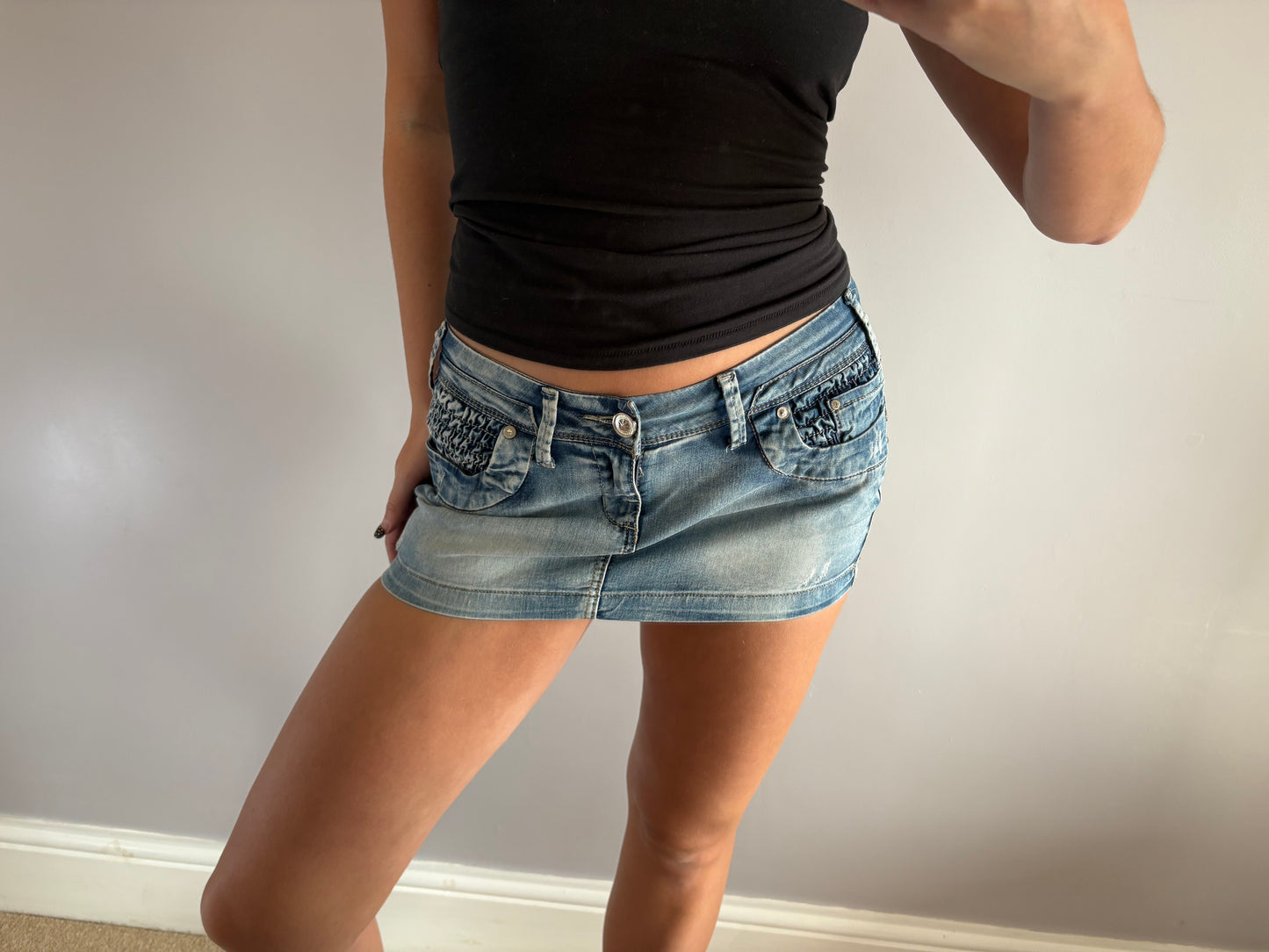 denim mini skirt