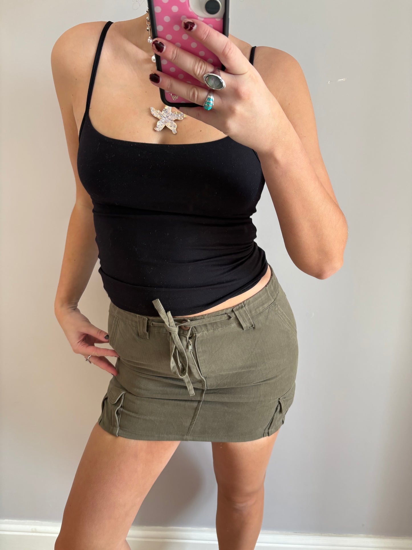 khaki mini skirt