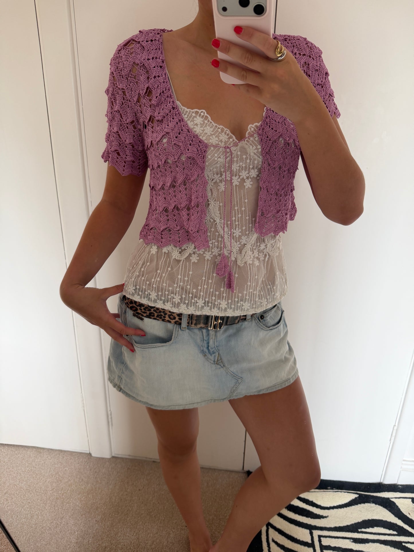 purple cardigan