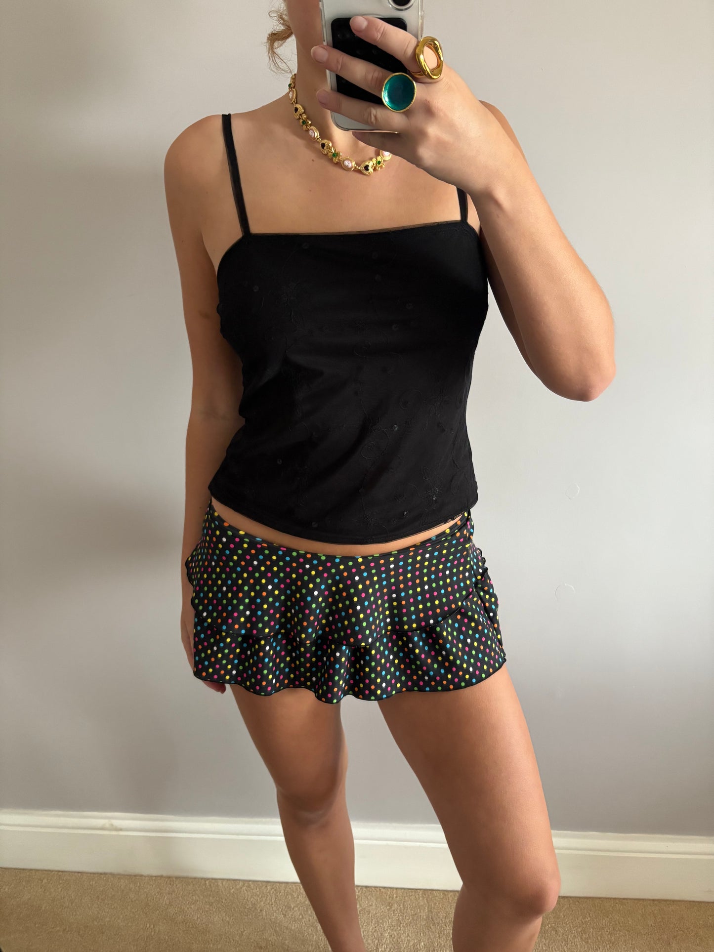 polka dot mini skirt