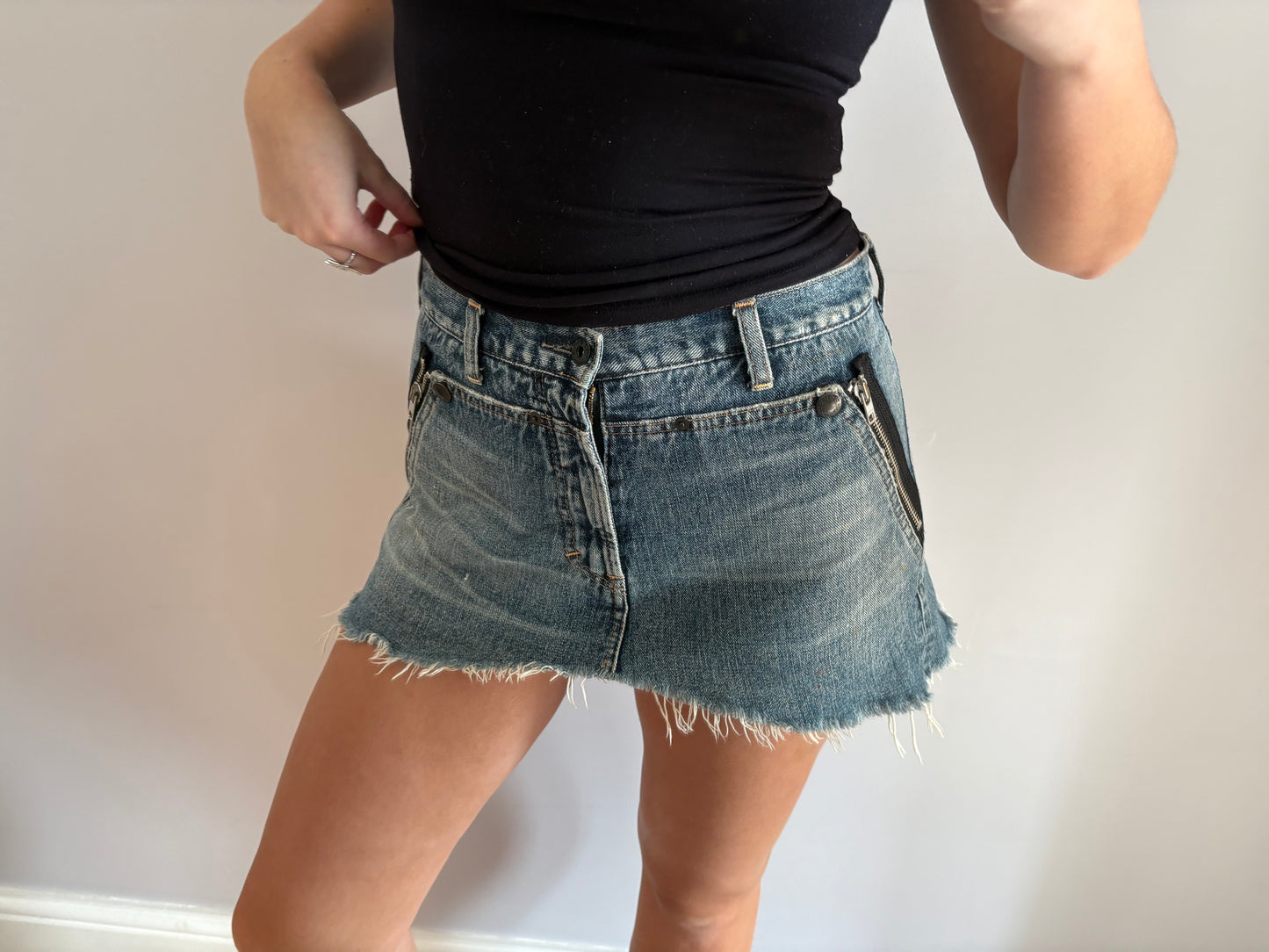 denim mini skirt
