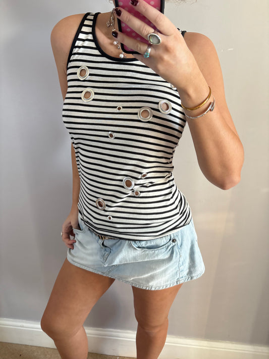 striped grommet vest
