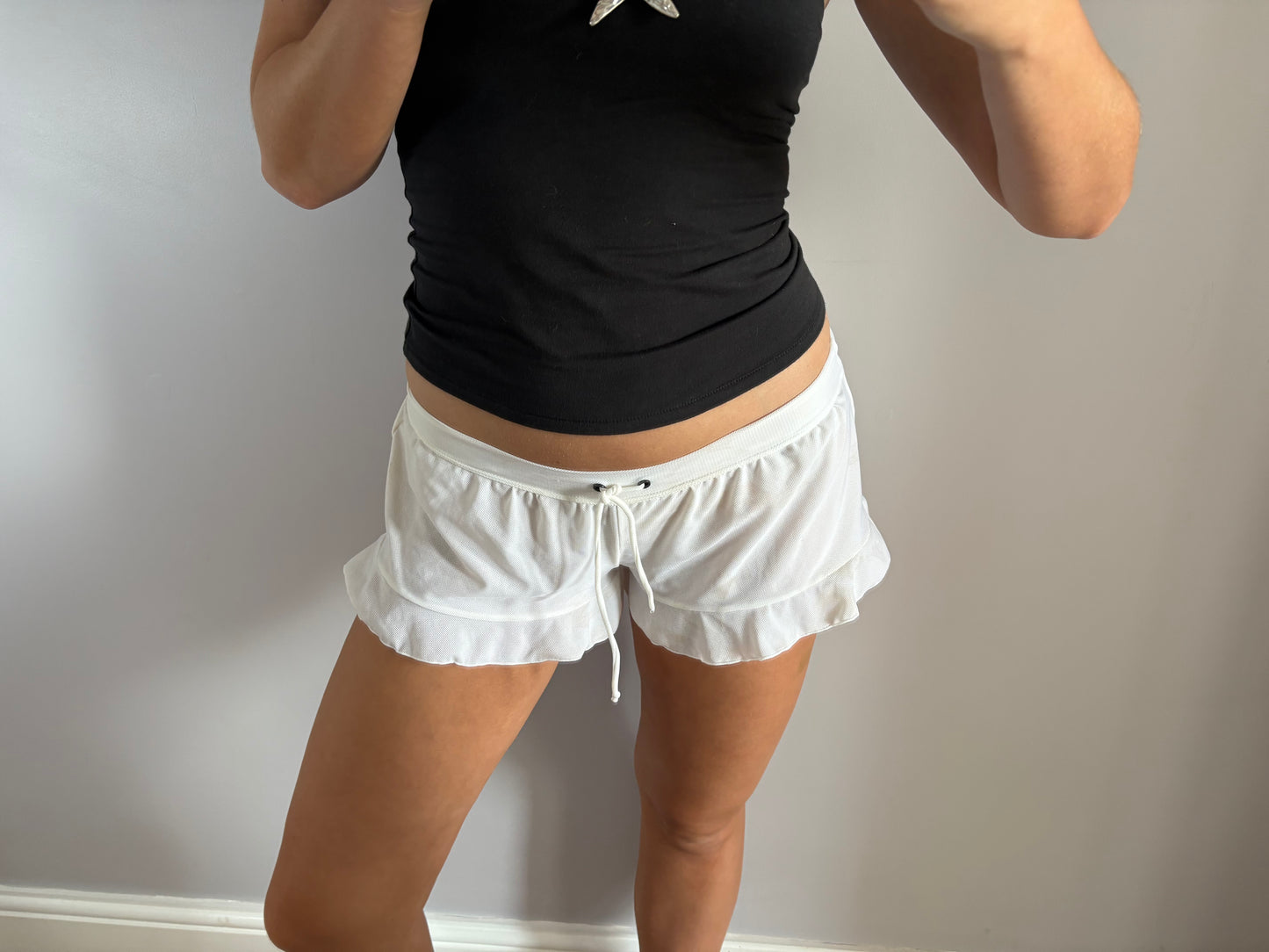 white mini shorts