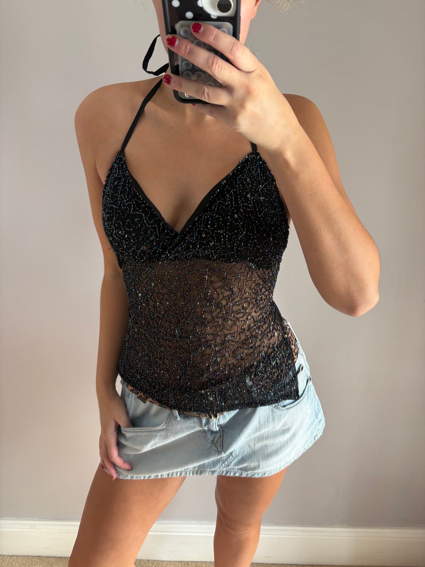 beaded backless cami