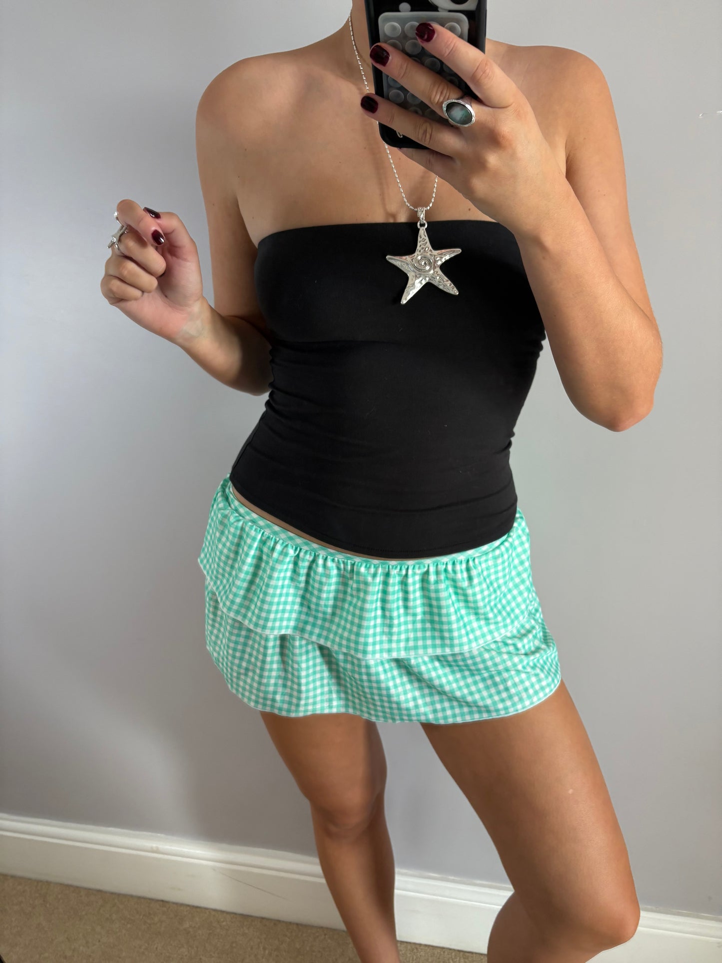 checkered mini skirt