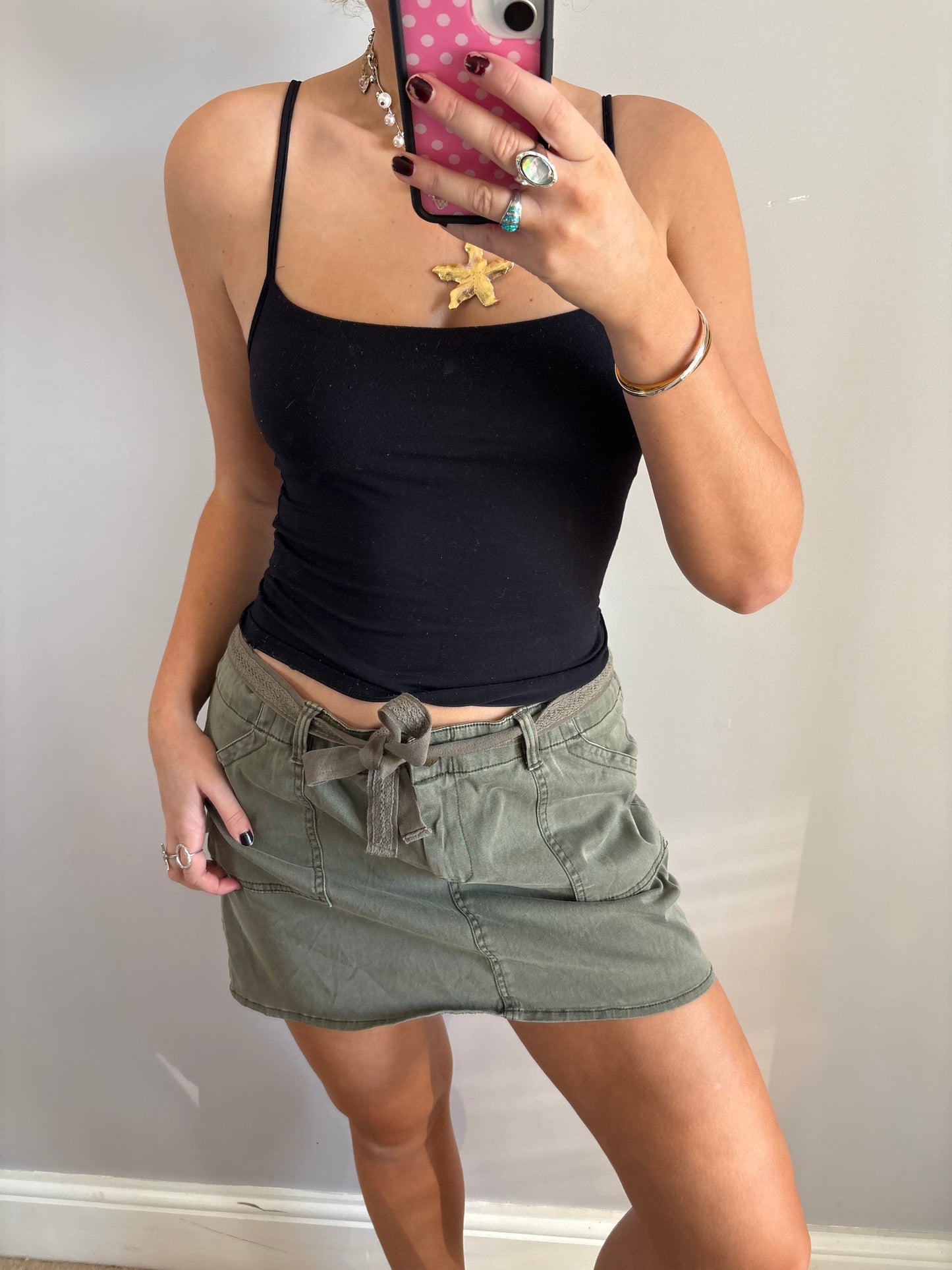 khaki mini skirt