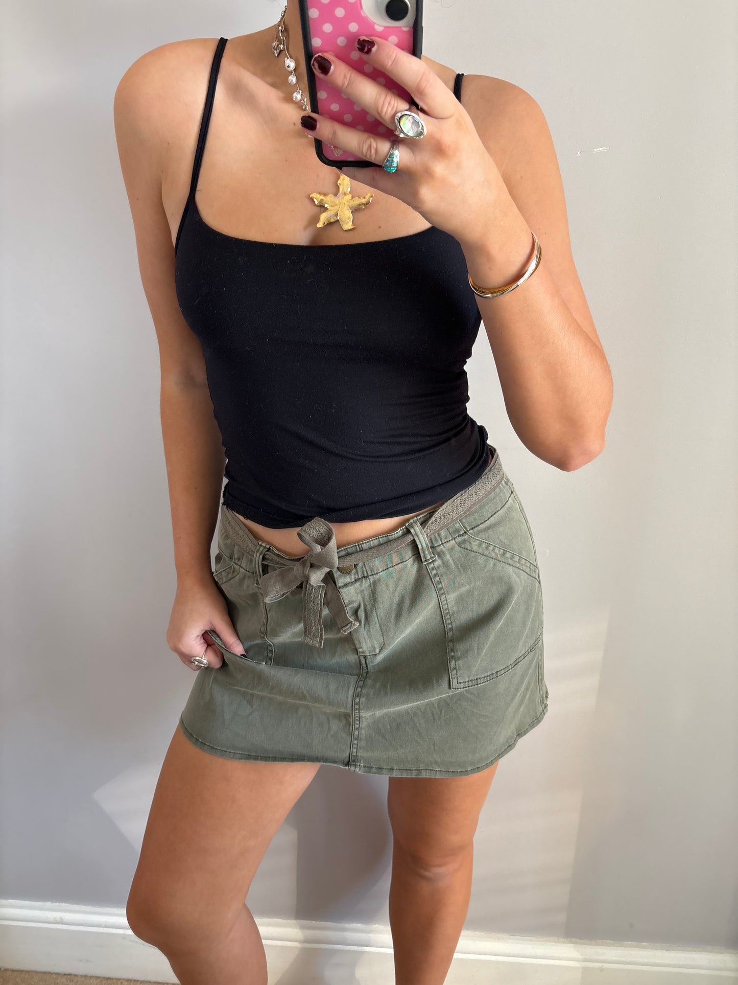 khaki mini skirt