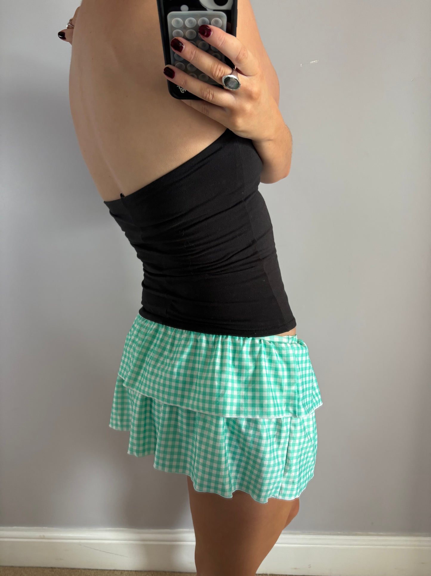 checkered mini skirt