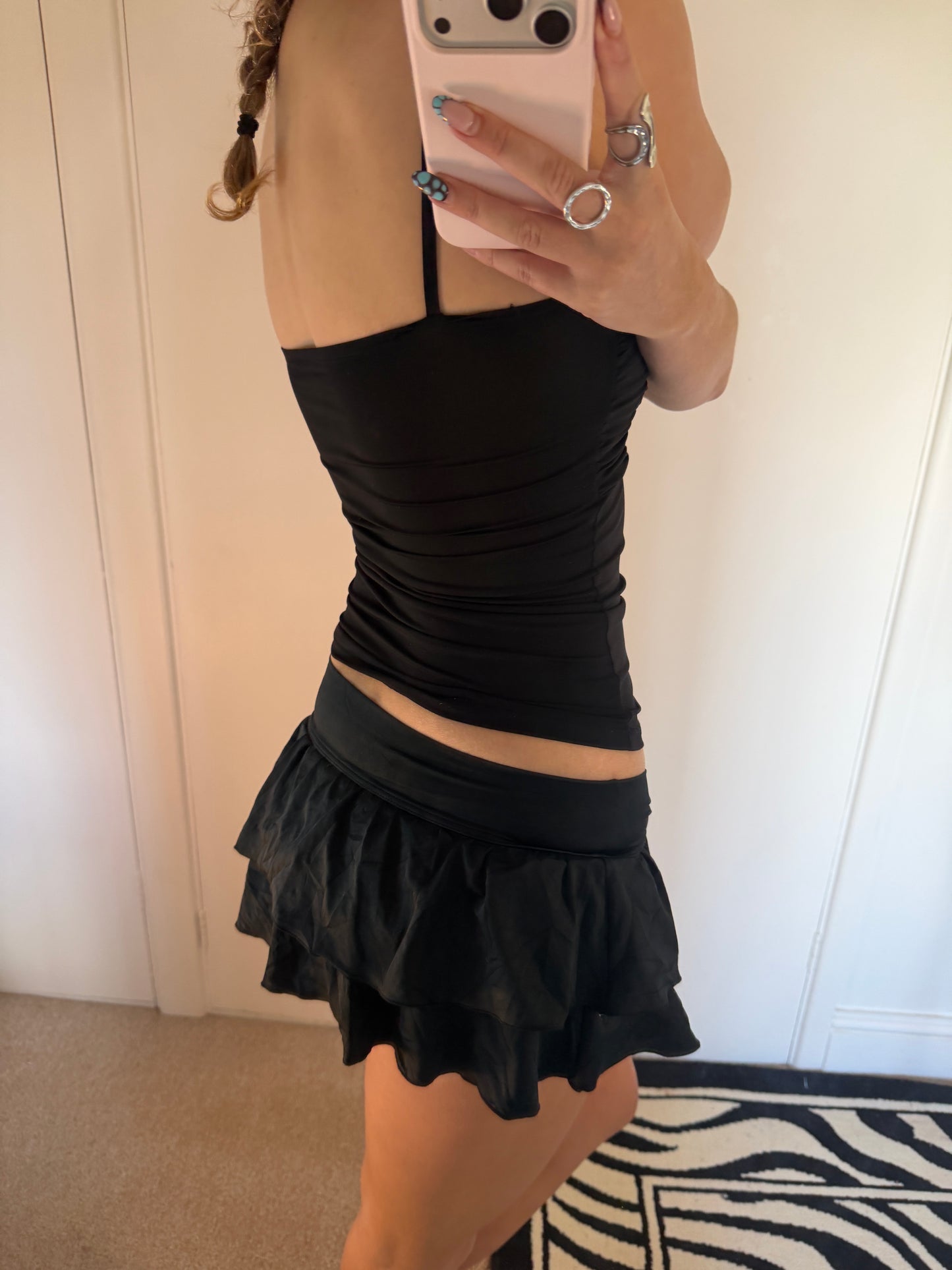 black mini skirt