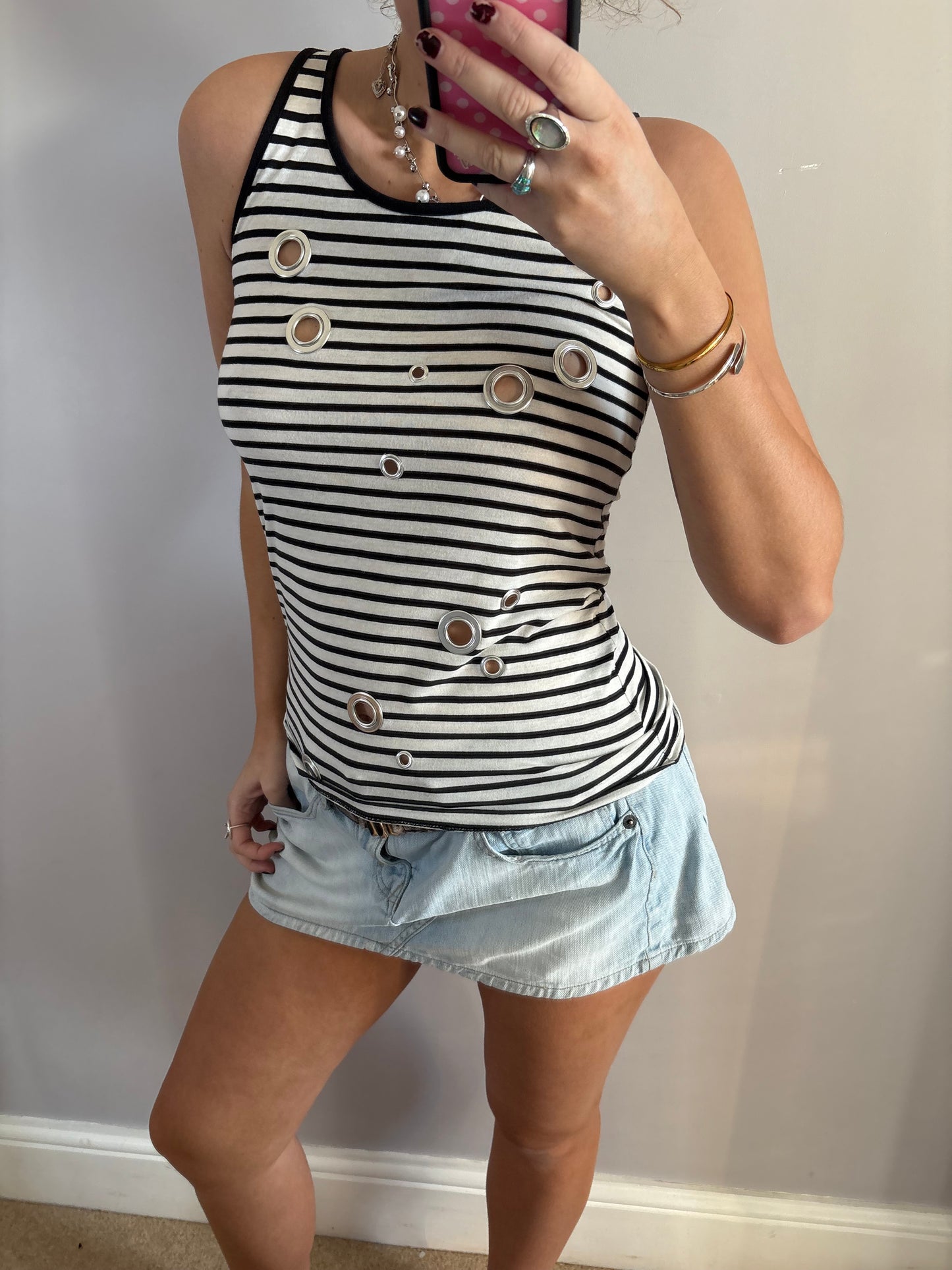 striped grommet vest