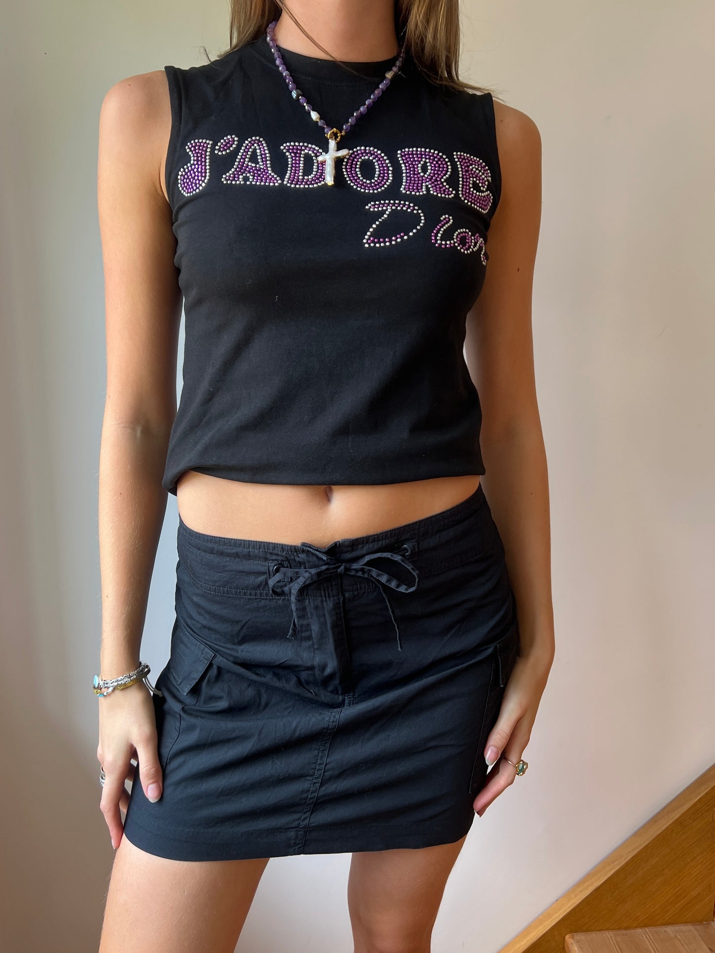 Black Cargo Mini Skirt