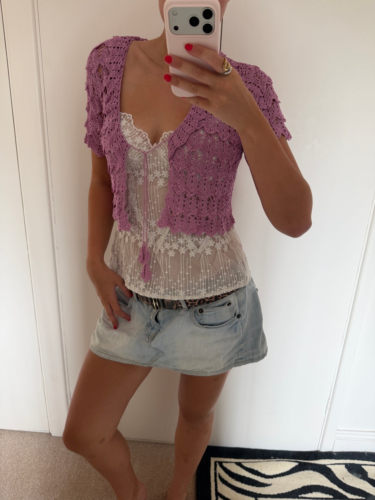 purple cardigan