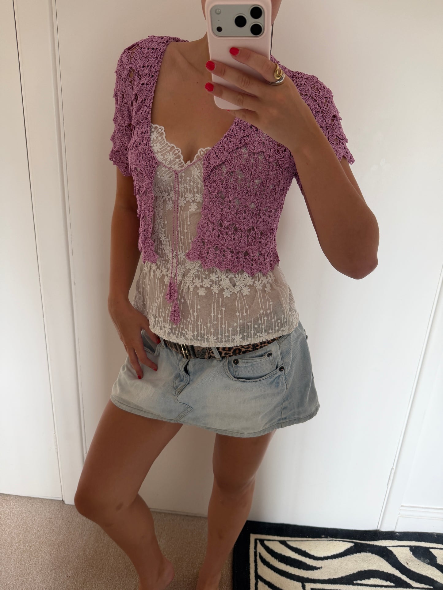 purple cardigan