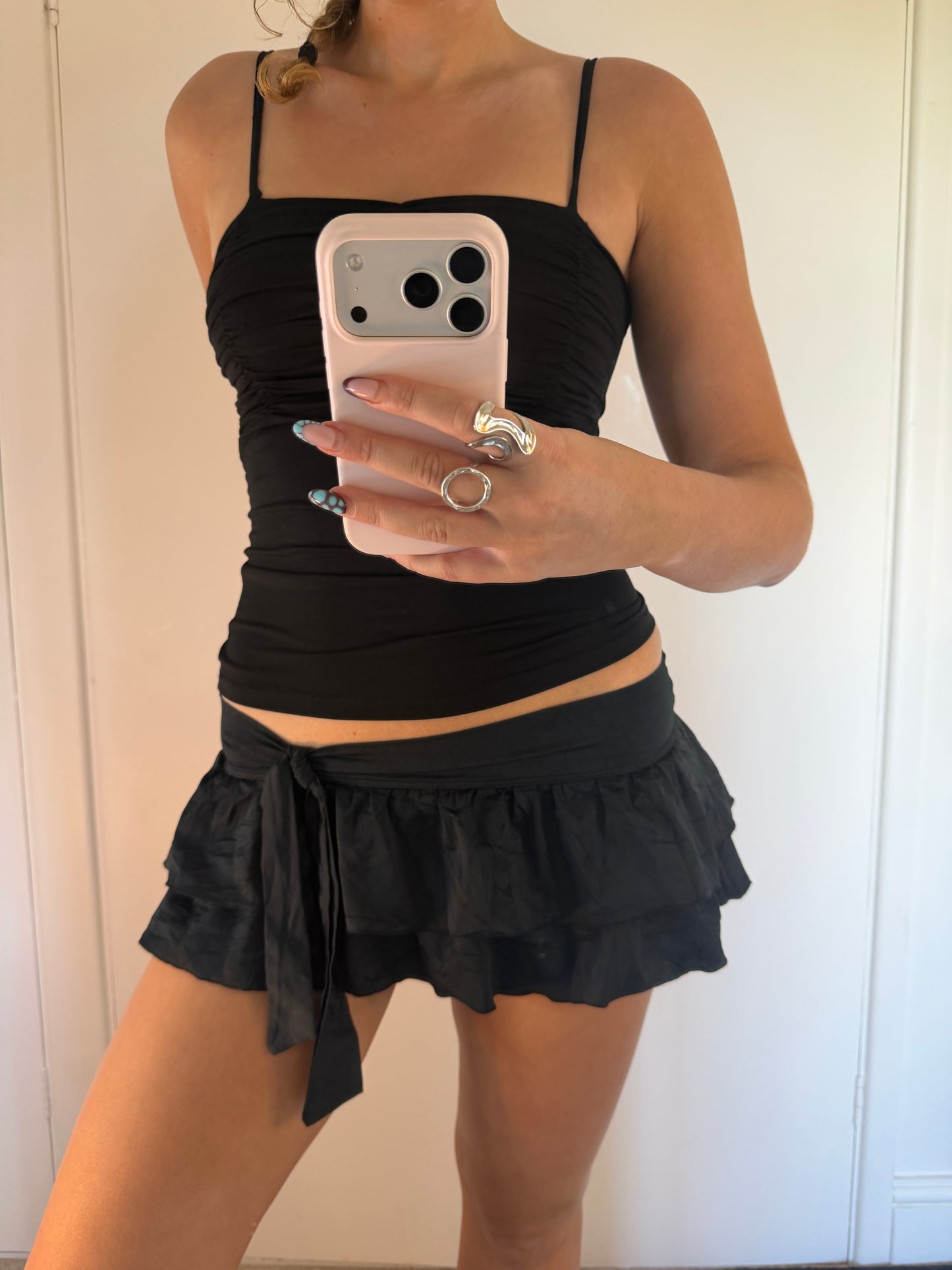 black mini skirt