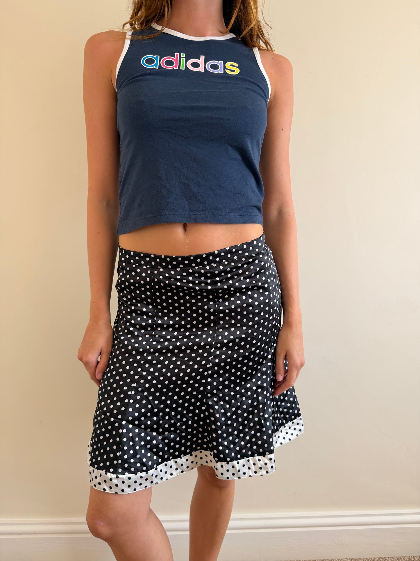 polka dot midi skirt