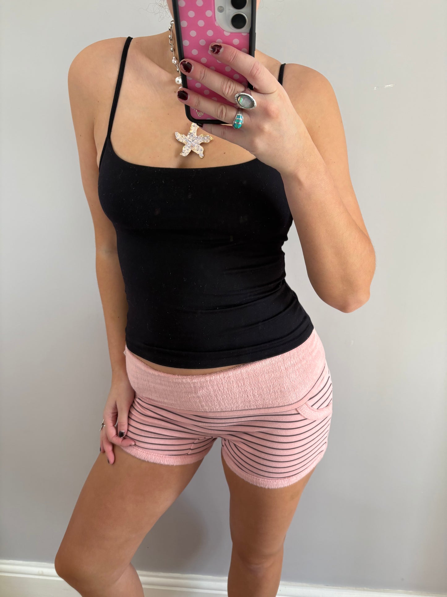 pinstriped mini shorts