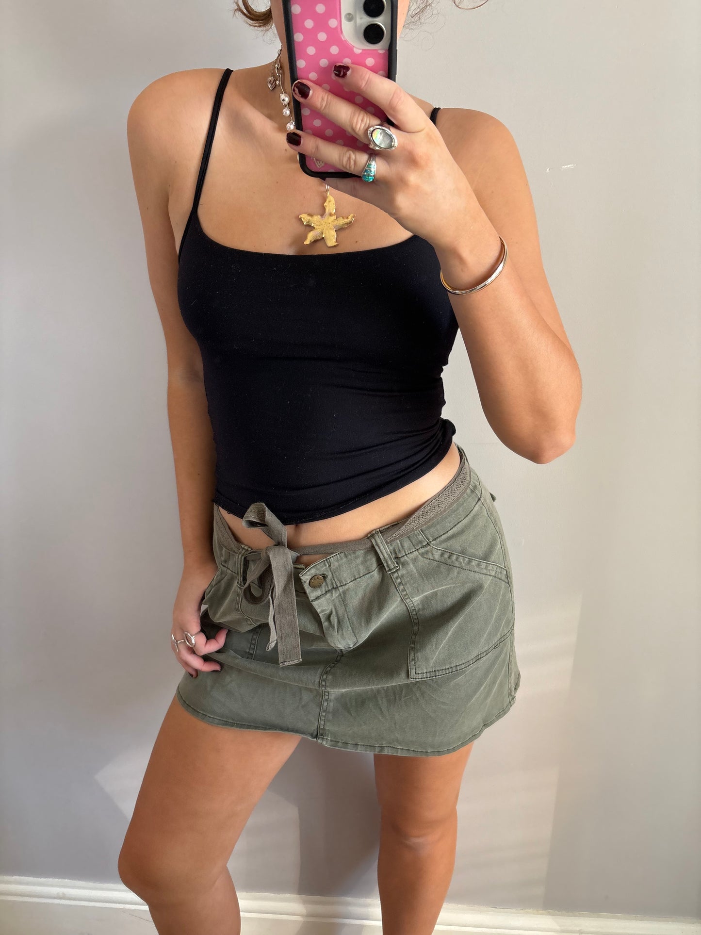 khaki mini skirt