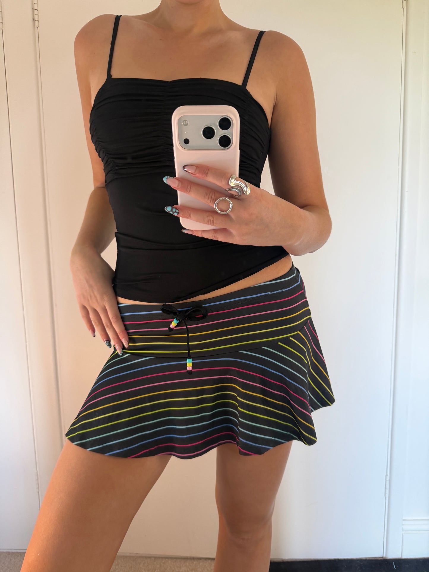 striped mini skirt