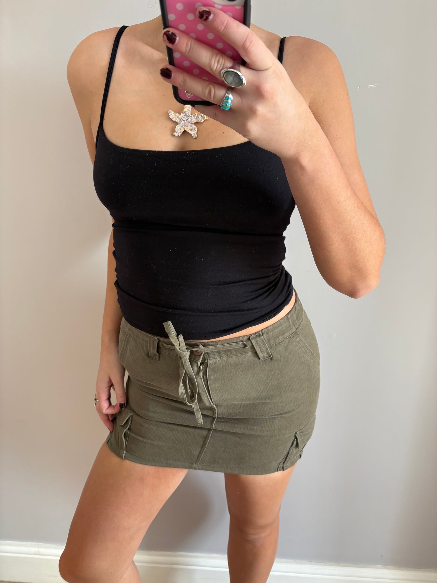 khaki mini skirt