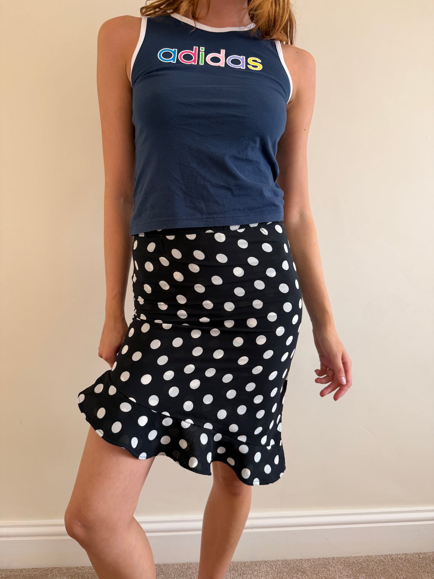 polka midi skirt