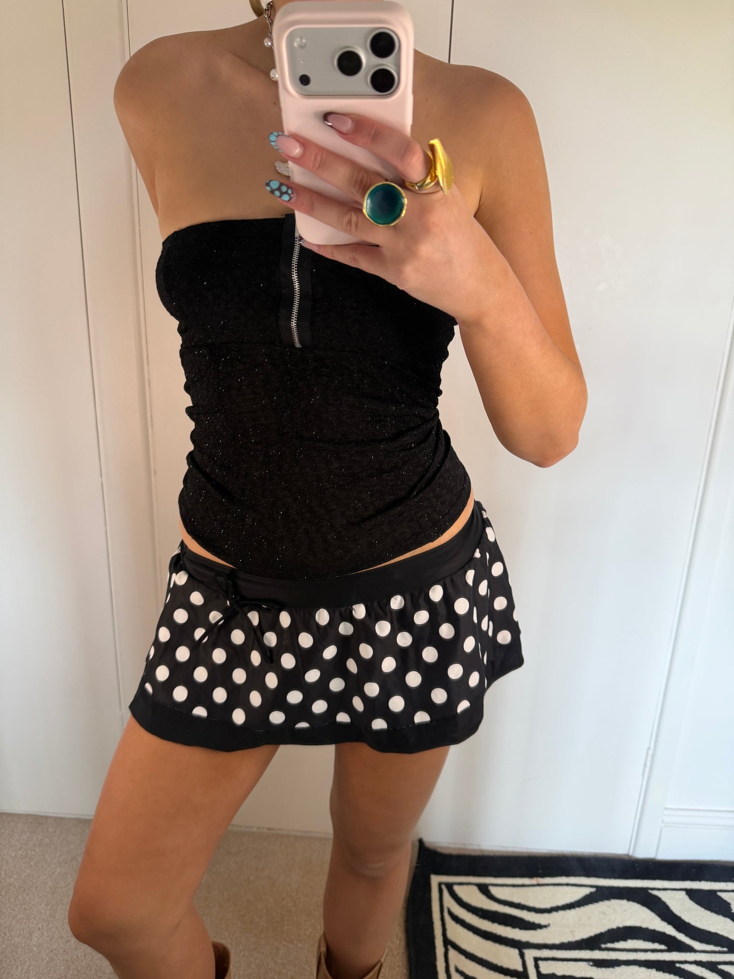 polka dot mini skirt