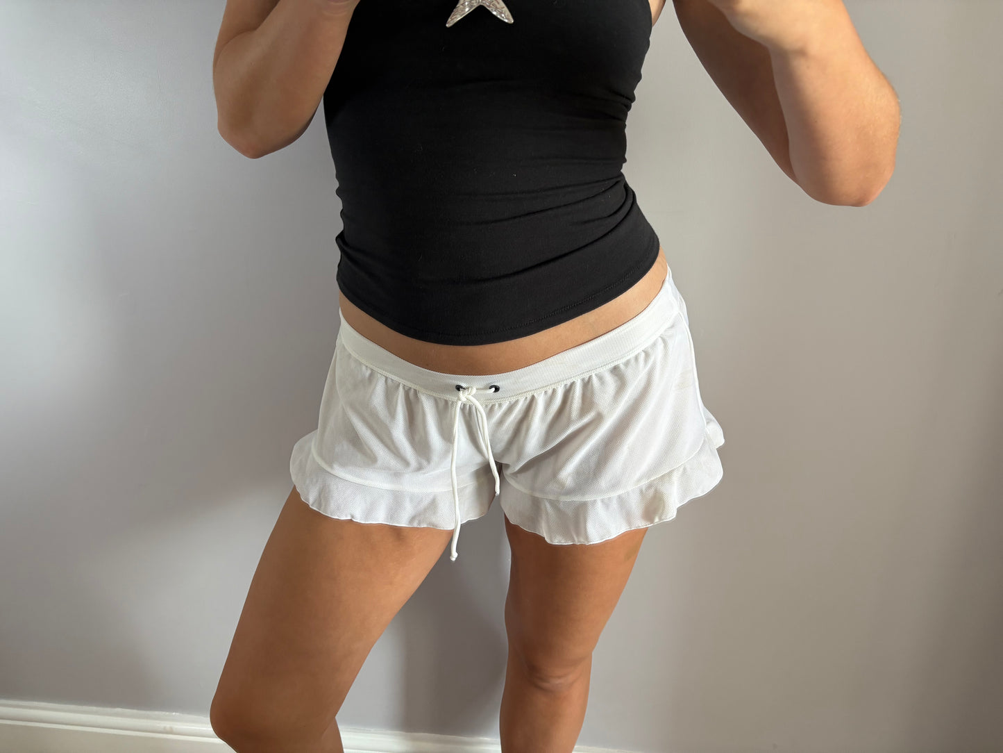 white mini shorts