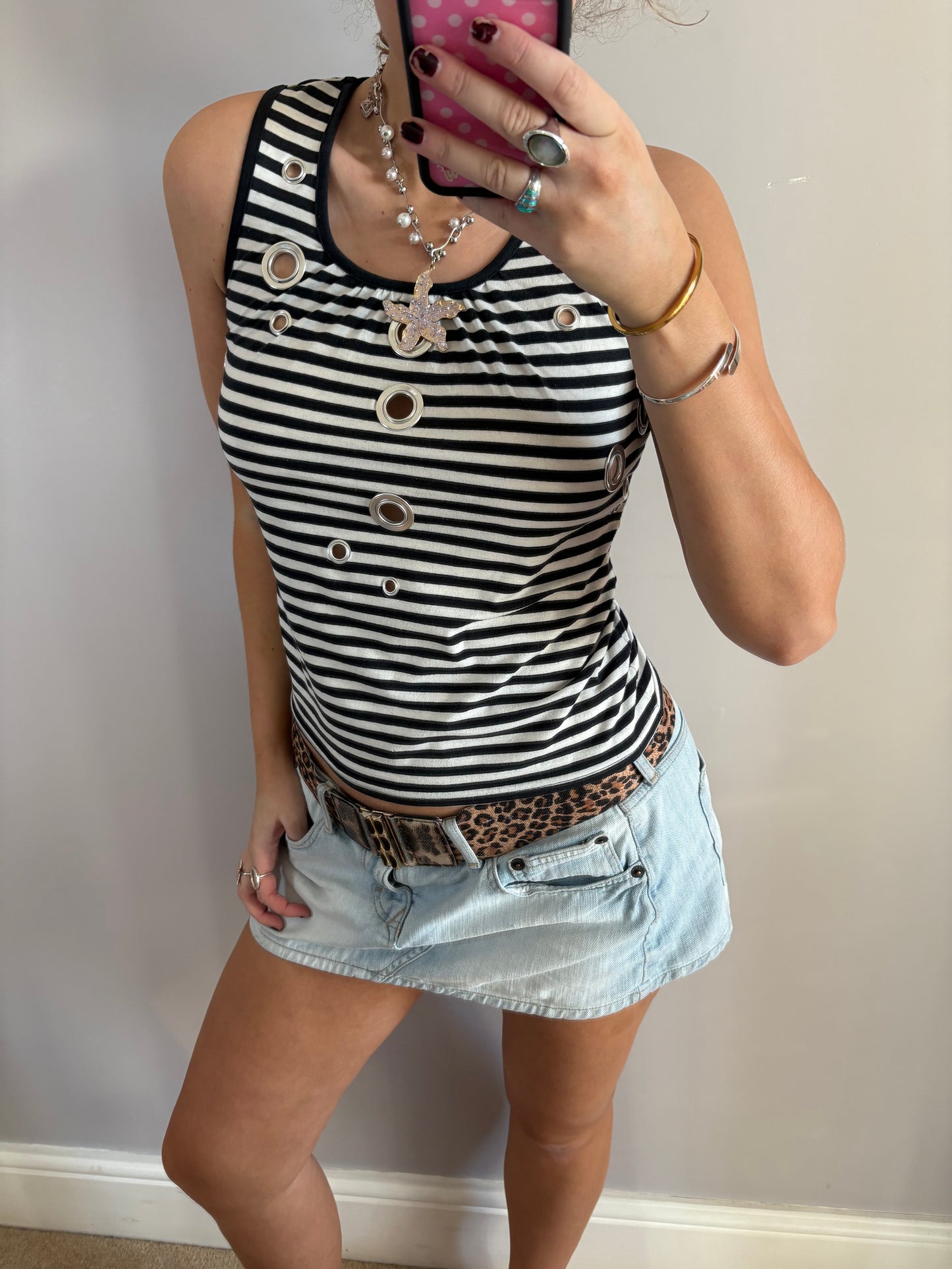 striped grommet vest