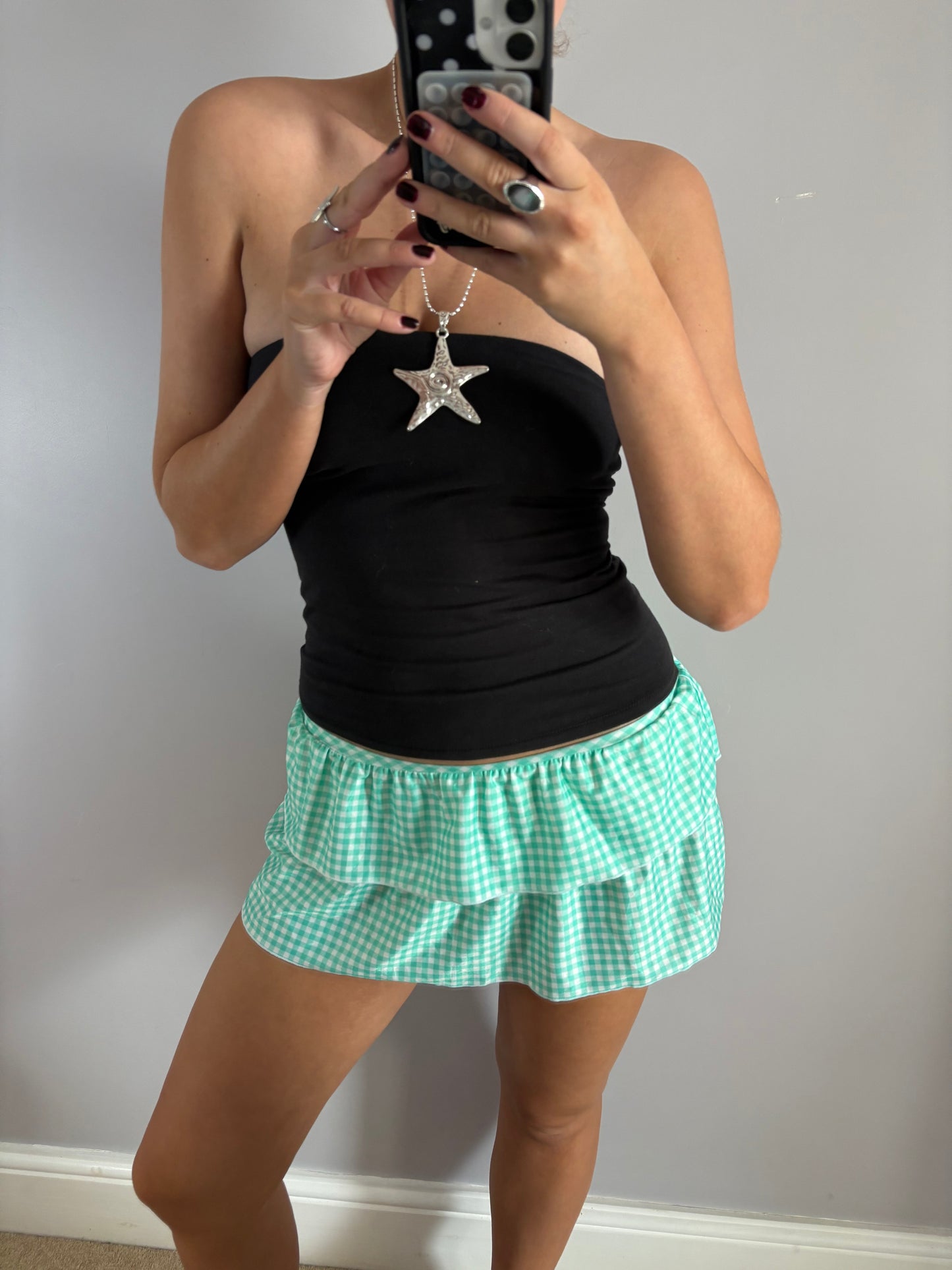 checkered mini skirt