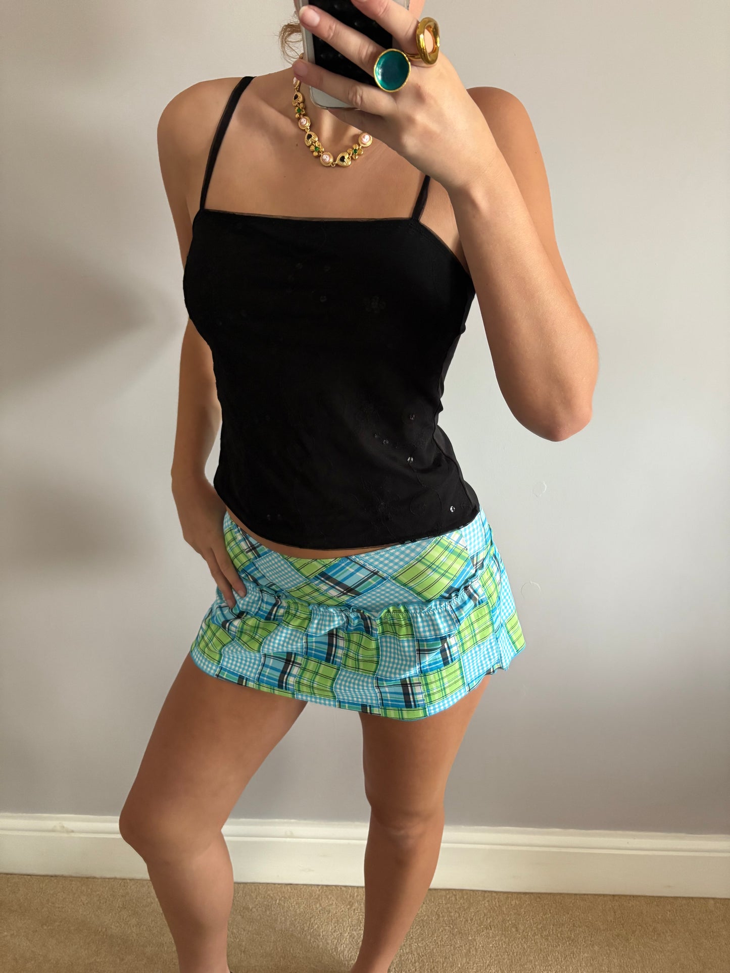 checkered mini skirt