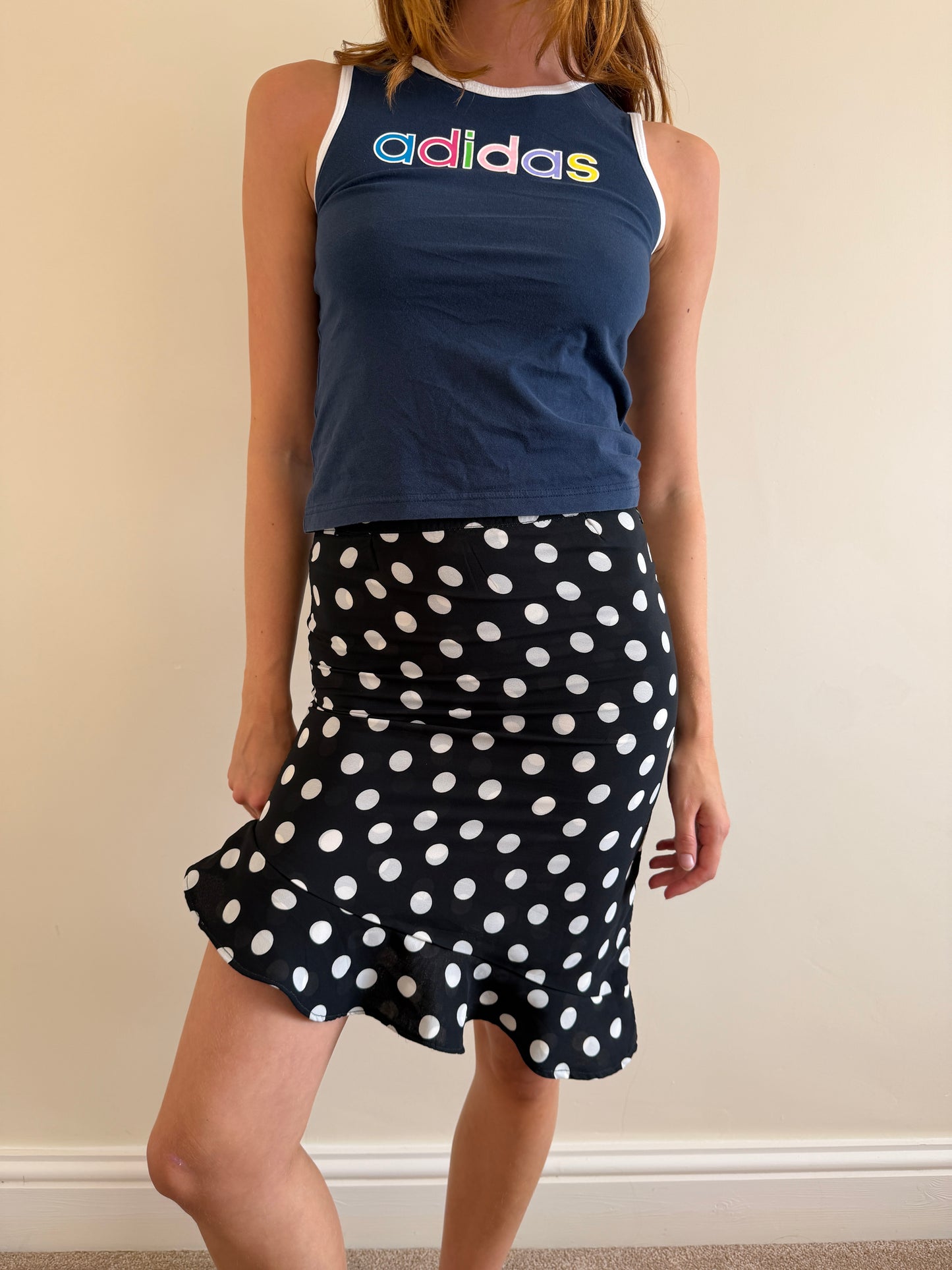 polka midi skirt
