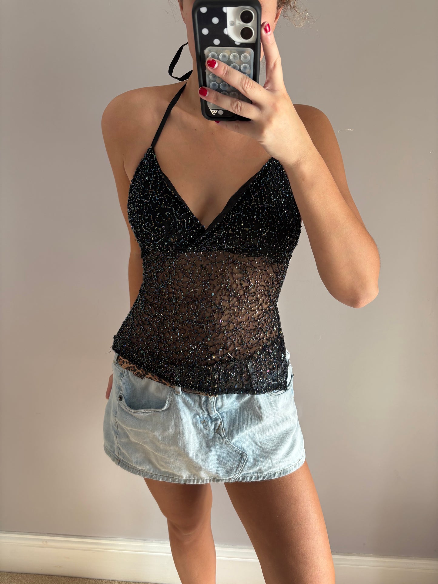 beaded backless cami