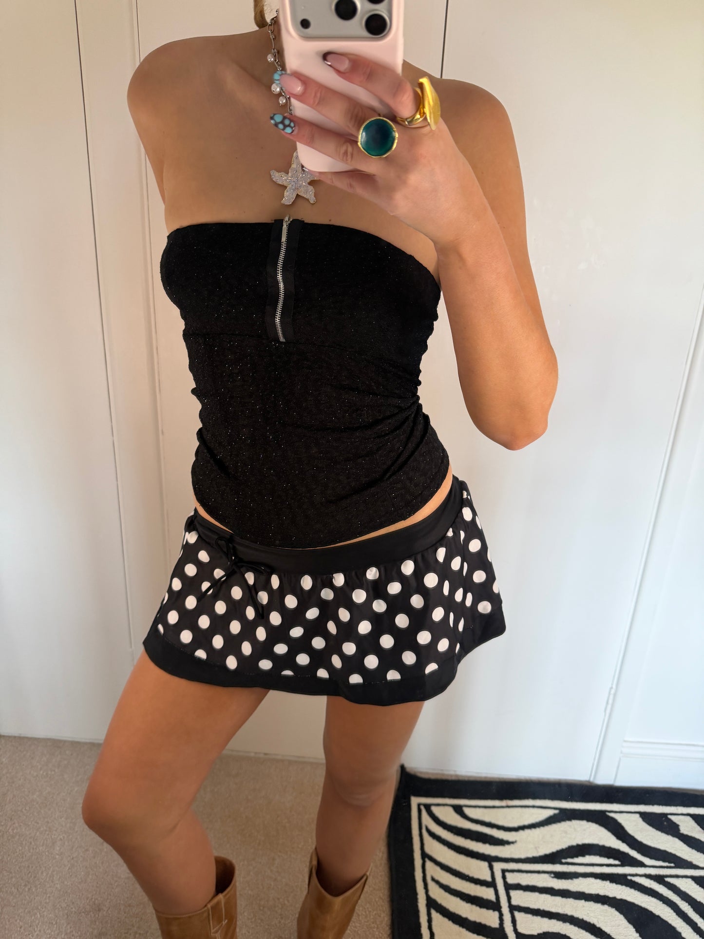 polka dot mini skirt
