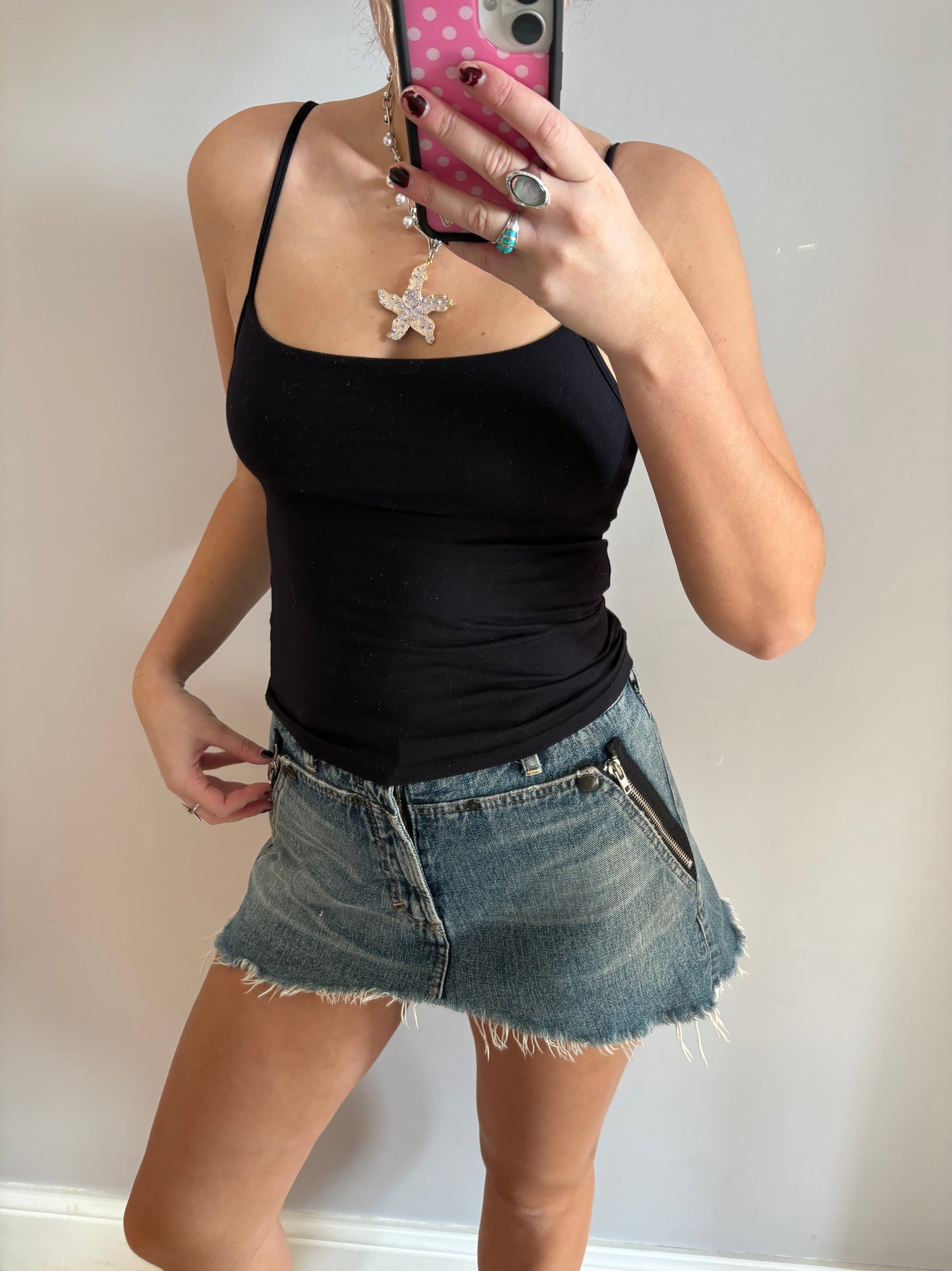 denim mini skirt