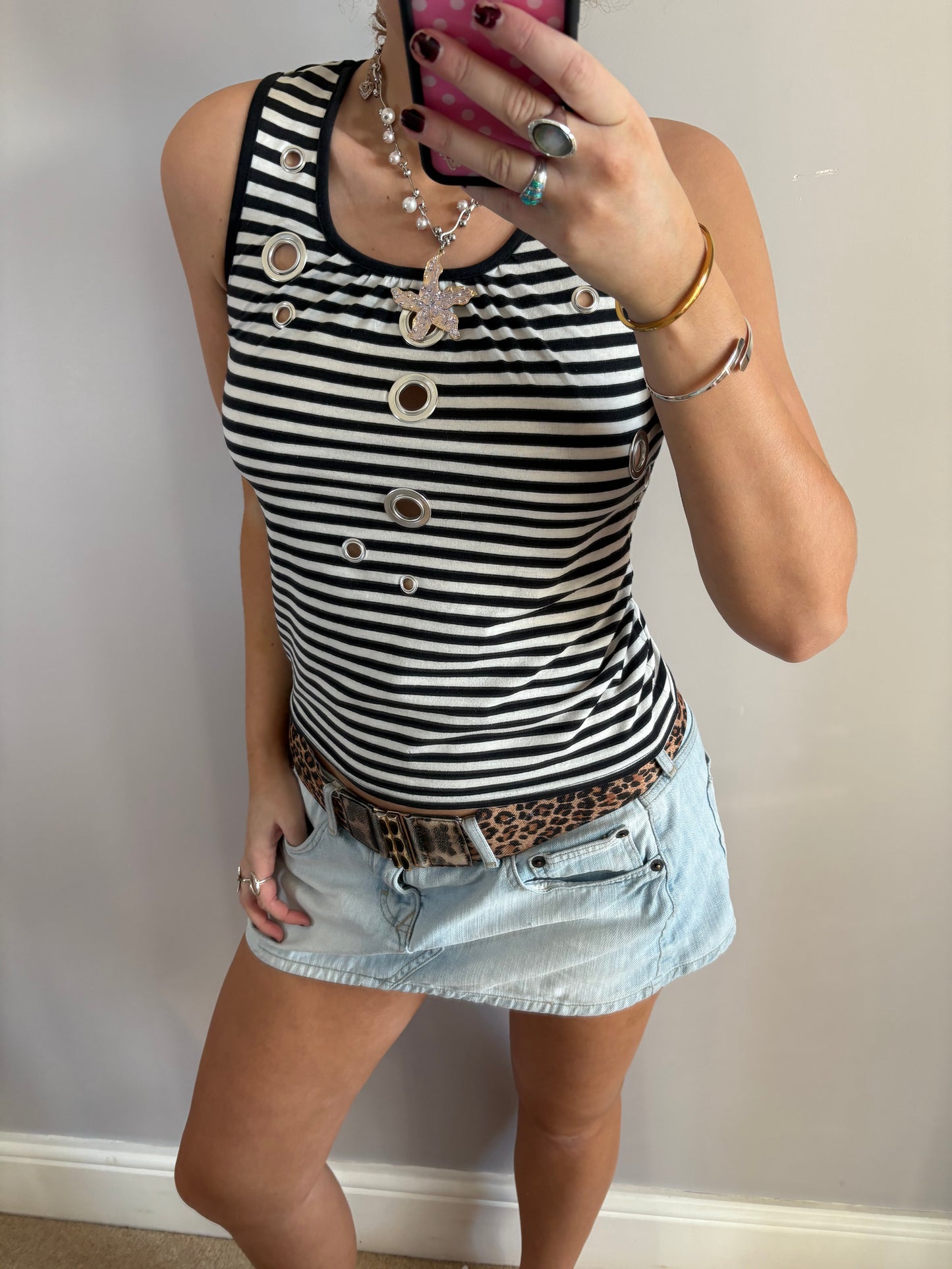 striped grommet vest