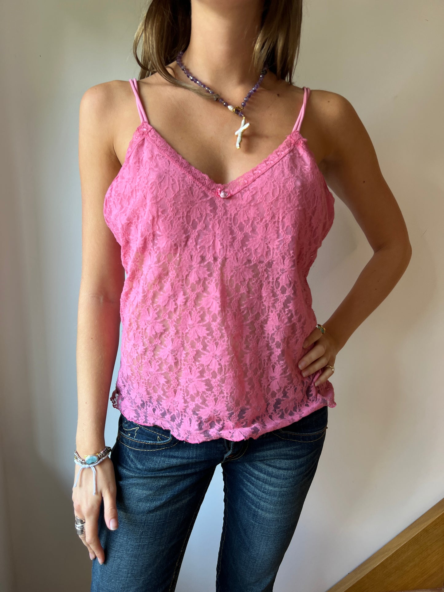 Y2K Pink Laced Cami