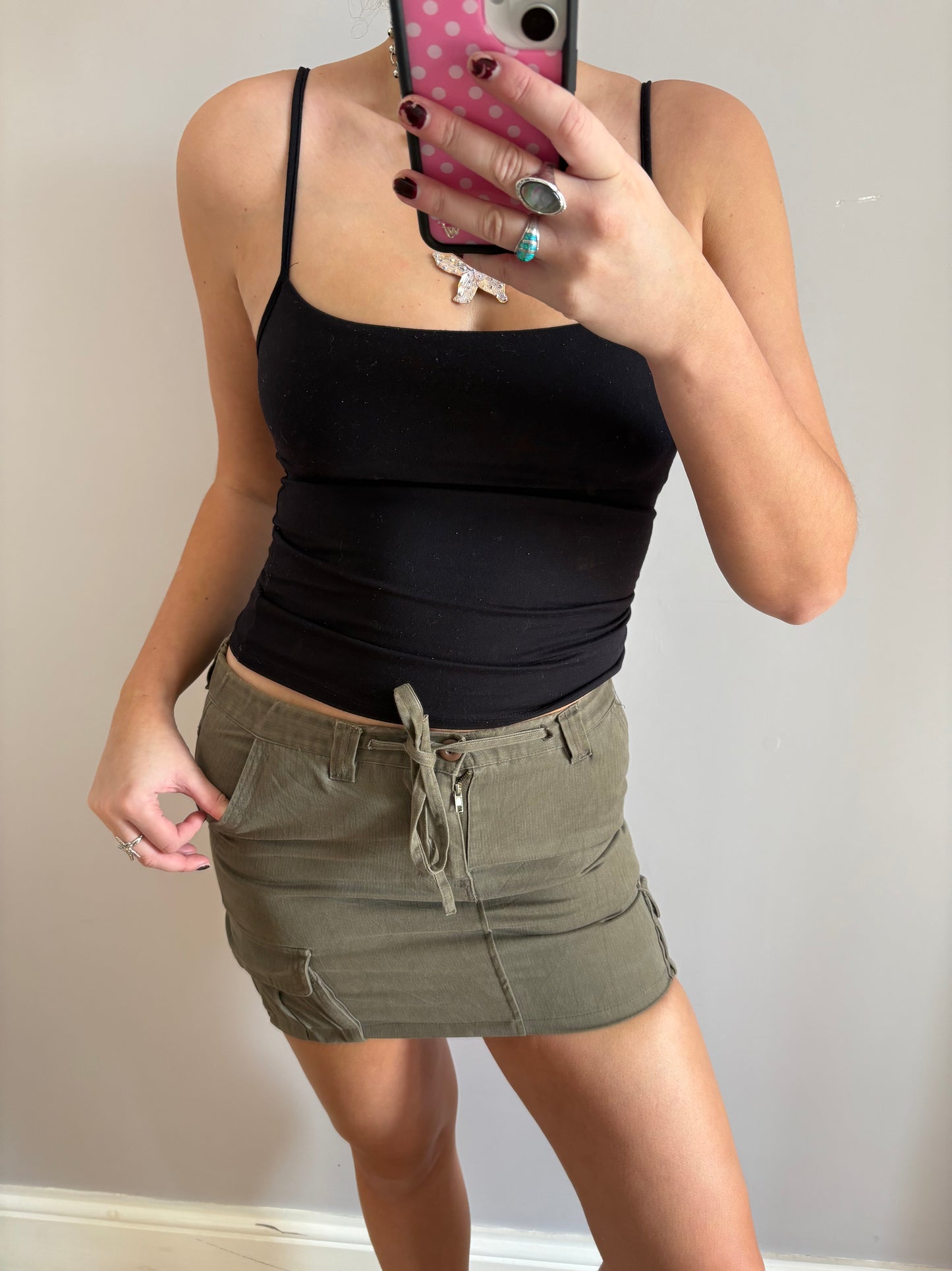 khaki mini skirt