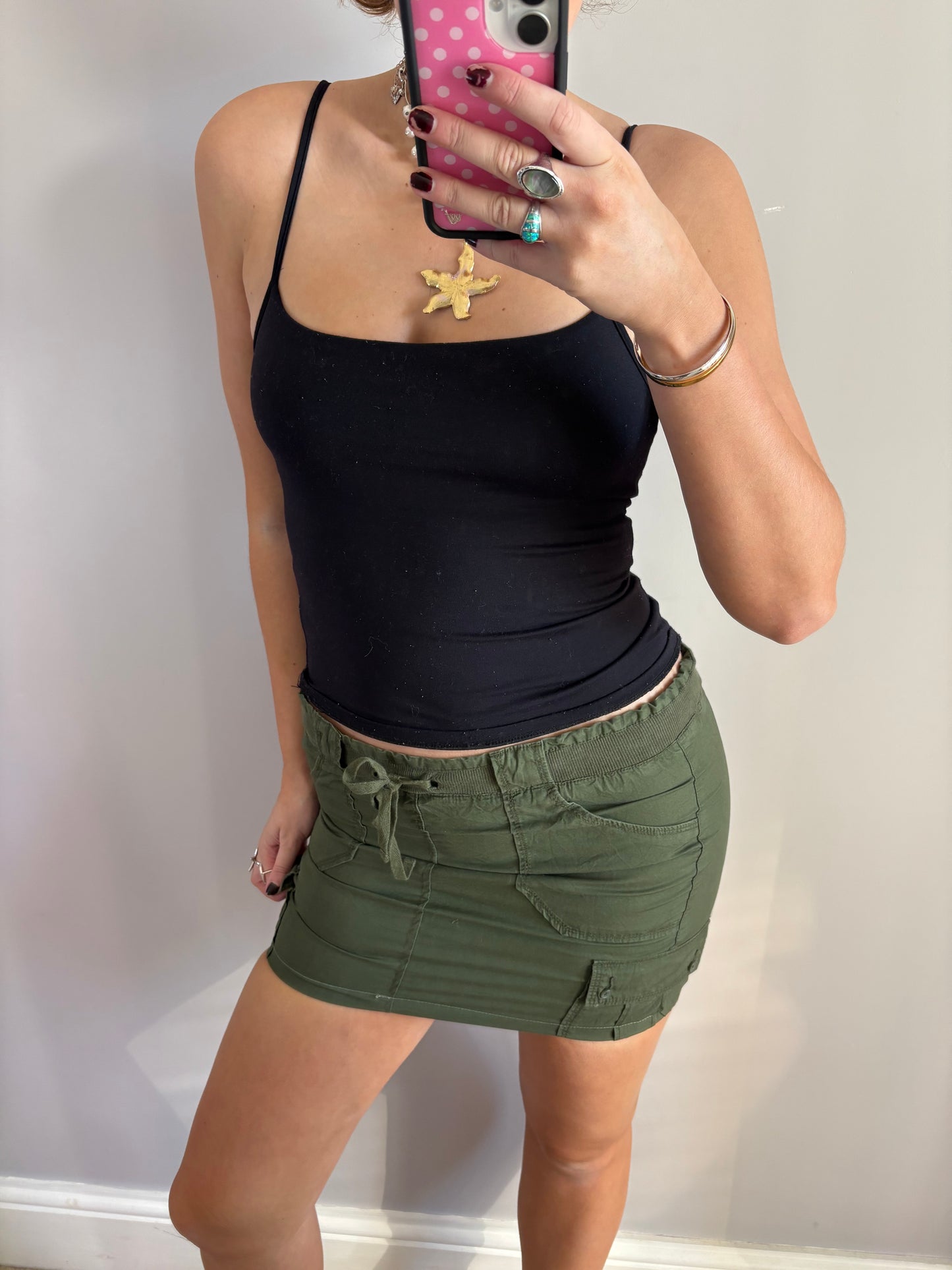 khaki mini skirt
