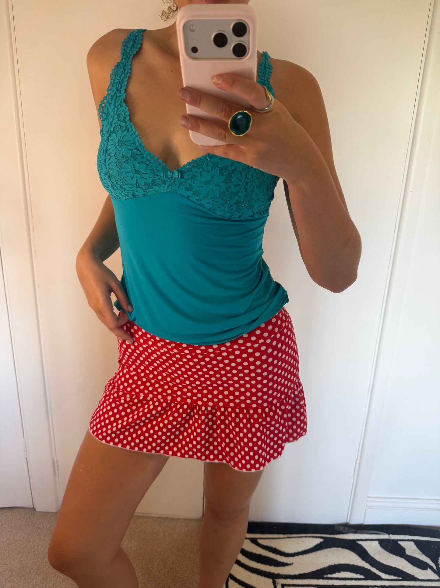 polka dot mini skirt