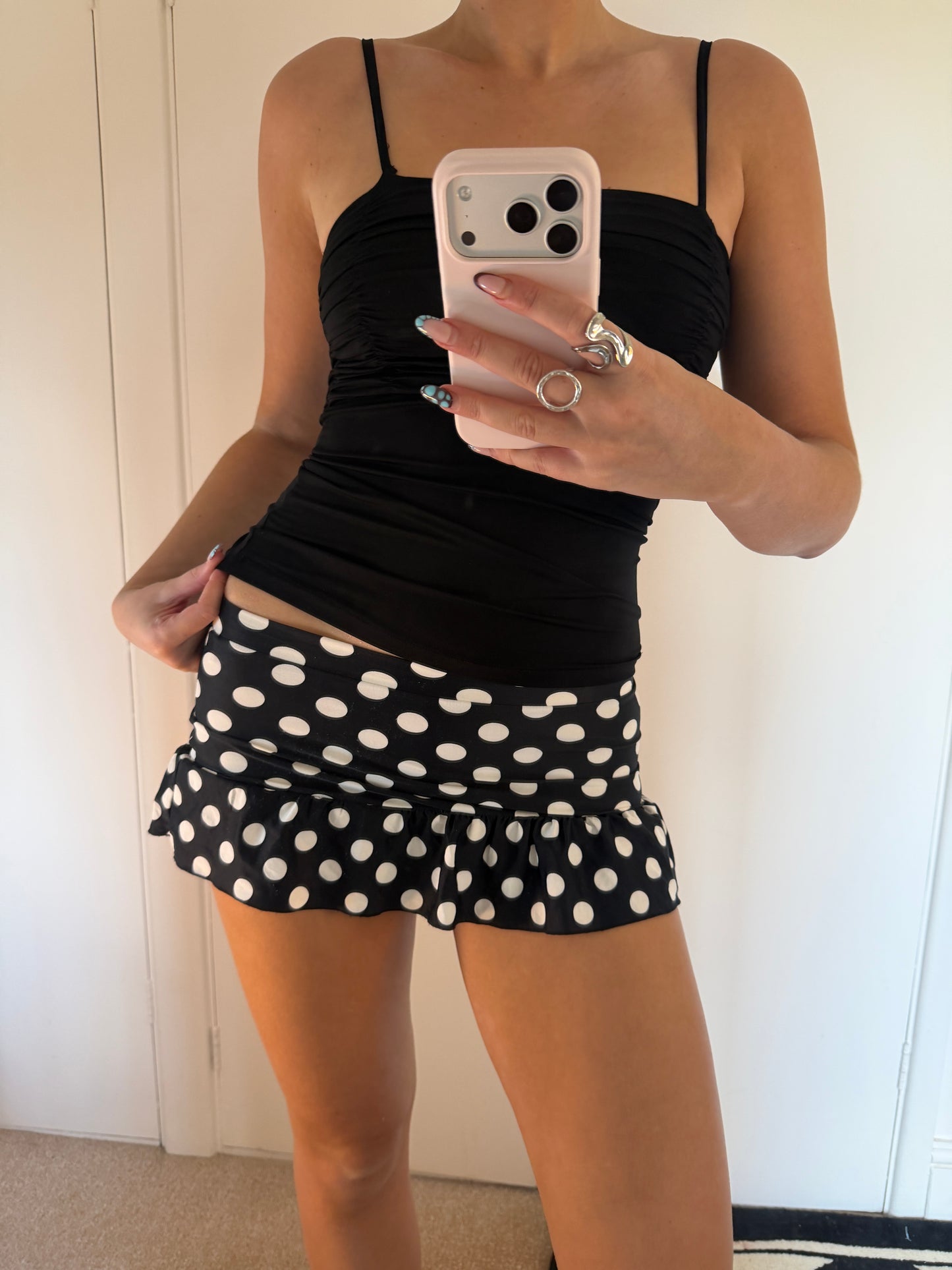 polka mini skirts