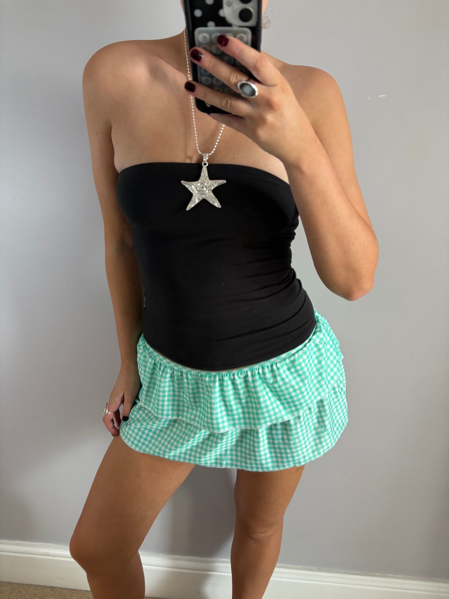 checkered mini skirt